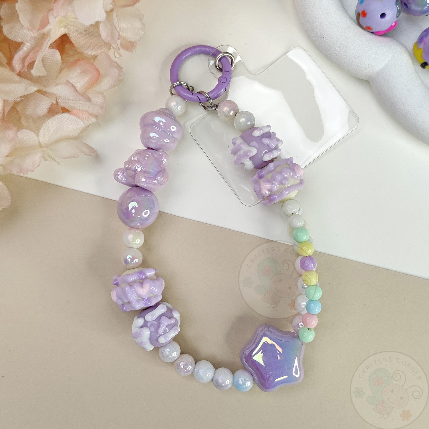 Handmade Kawaii Mobile Charm - Purple Starry Bear