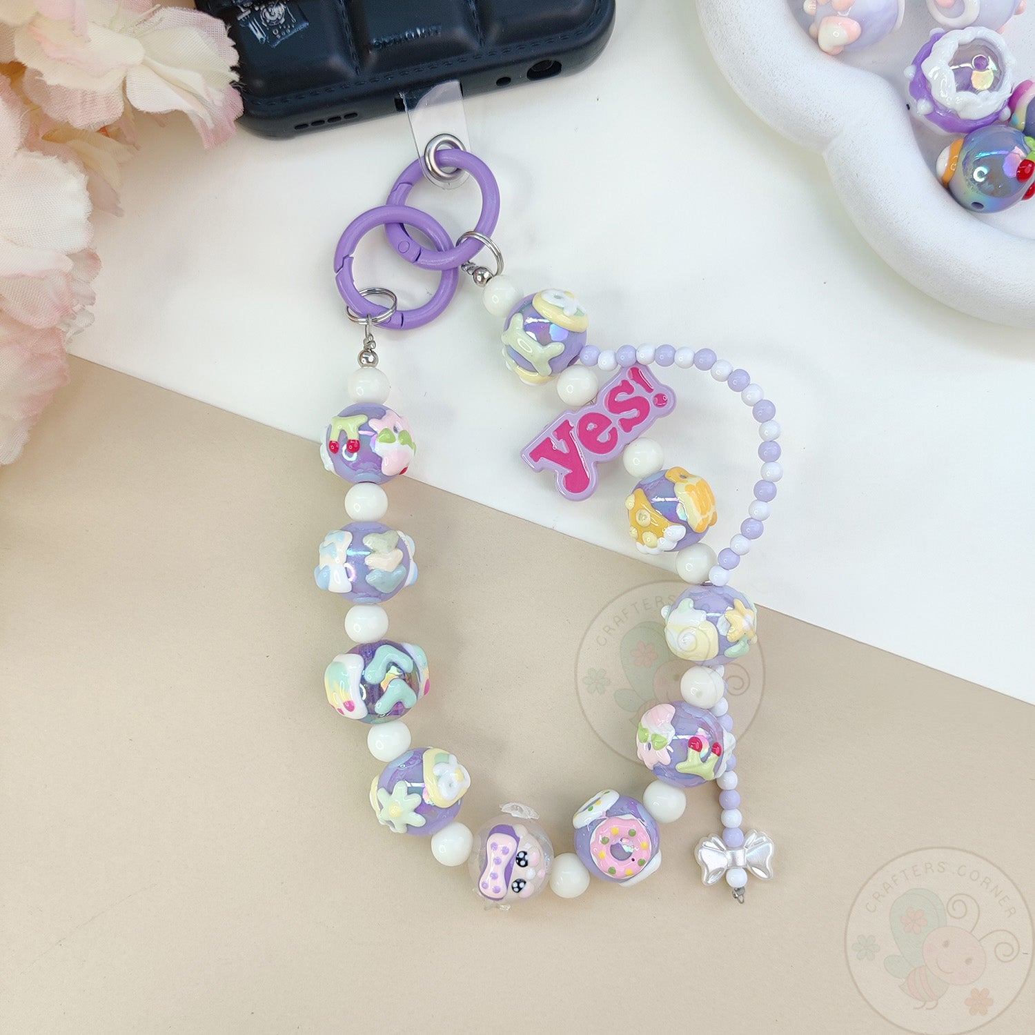 Handmade Kawaii Mobile Charm - Purple Yes Pop