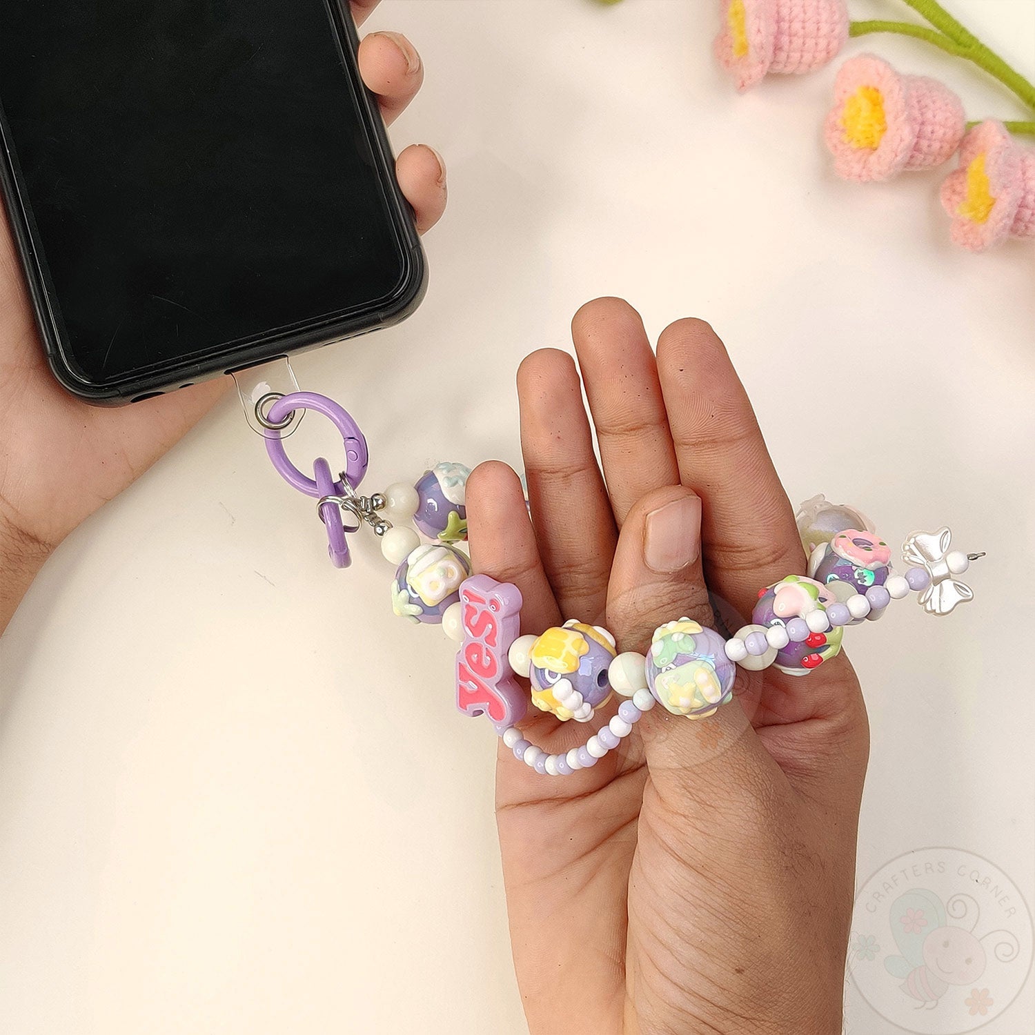 Handmade Kawaii Mobile Charm - Purple Yes Pop
