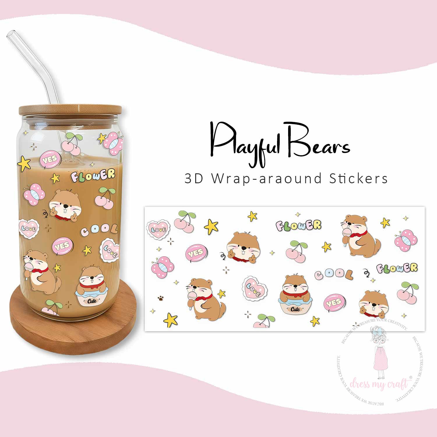 Playful Bears 3D Wrap-Around Sticker