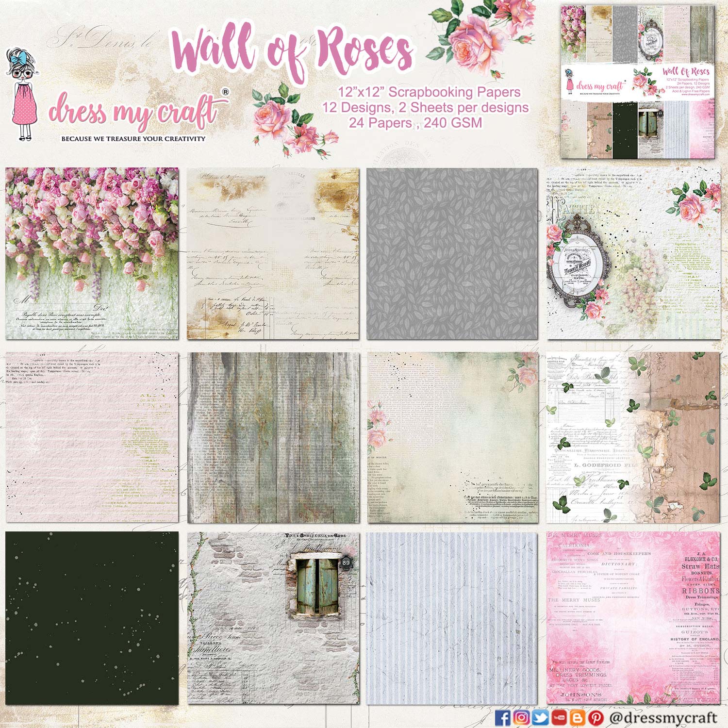 Wall of Roses 12" x 12" Paper Pad
