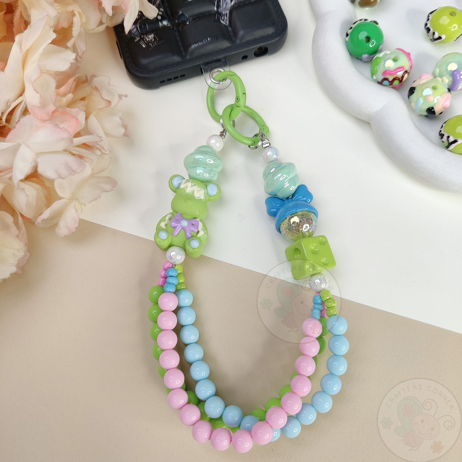 Handmade Kawaii Mobile Charm - Rainbow Mint Bear