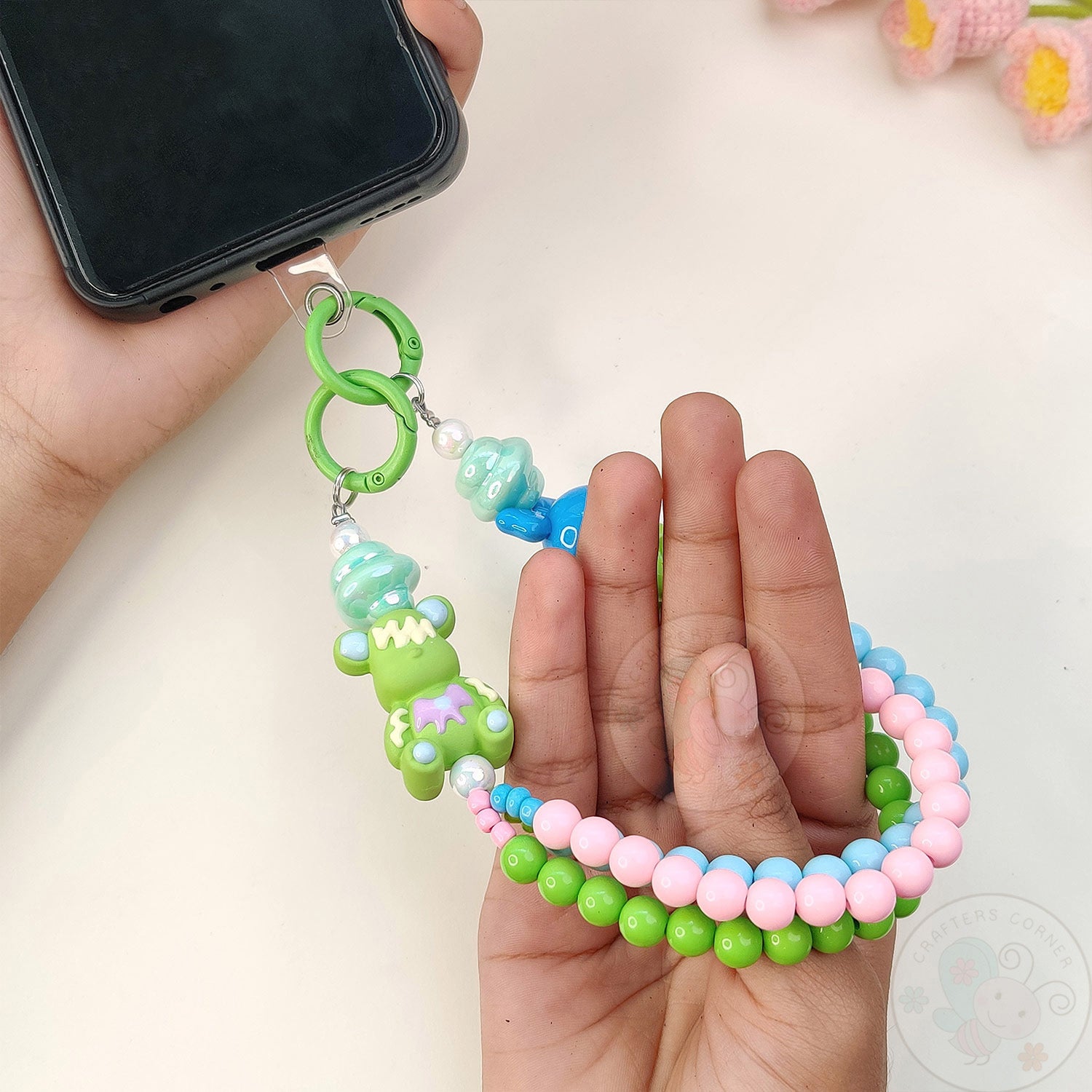 Handmade Kawaii Mobile Charm - Rainbow Mint Bear