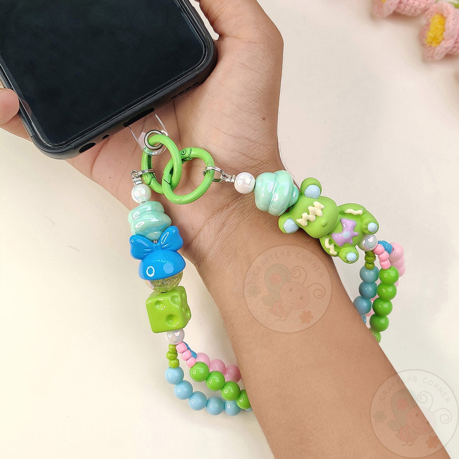 Handmade Kawaii Mobile Charm - Rainbow Mint Bear