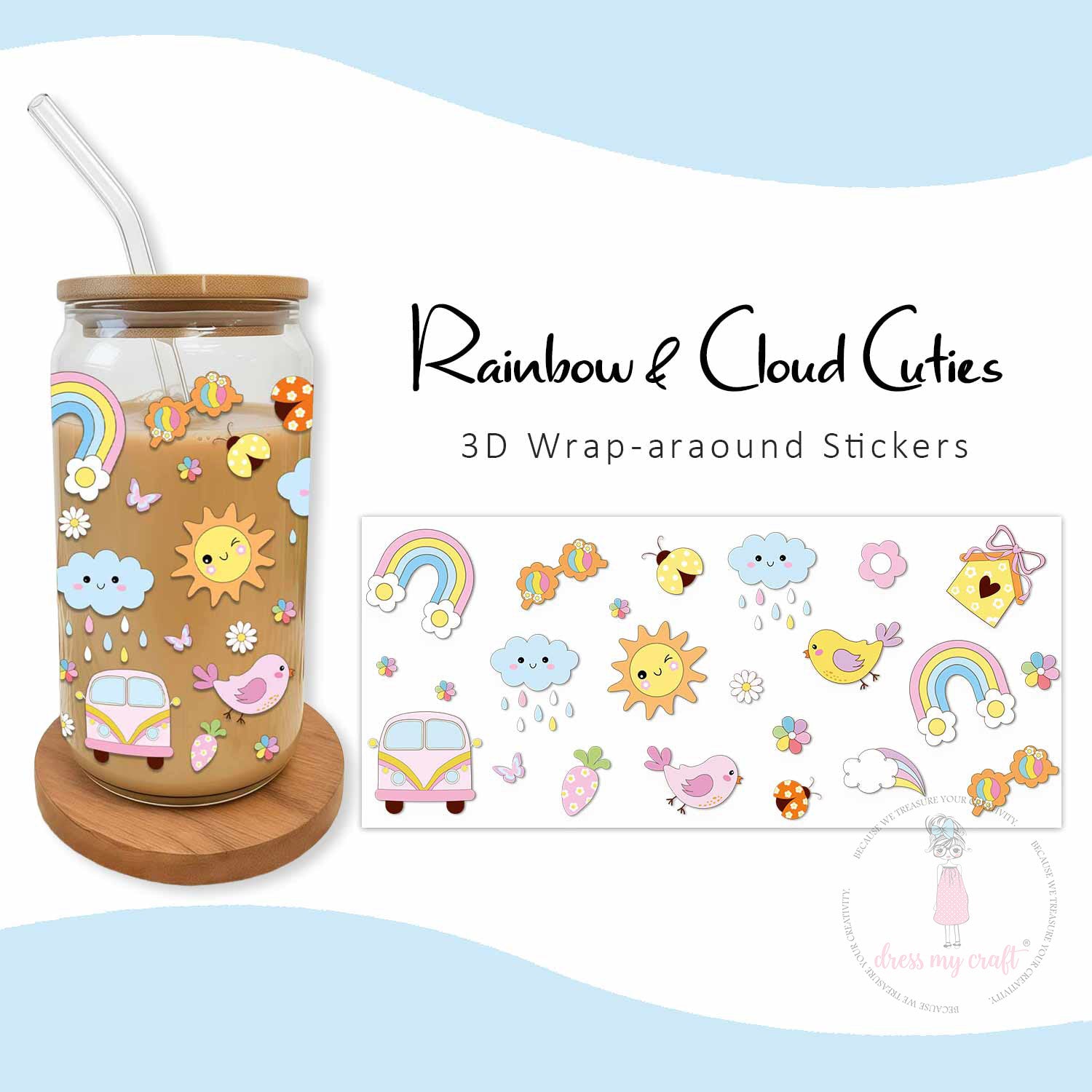 Rainbow & Cloud Cuties 3D Wrap-Around Sticker