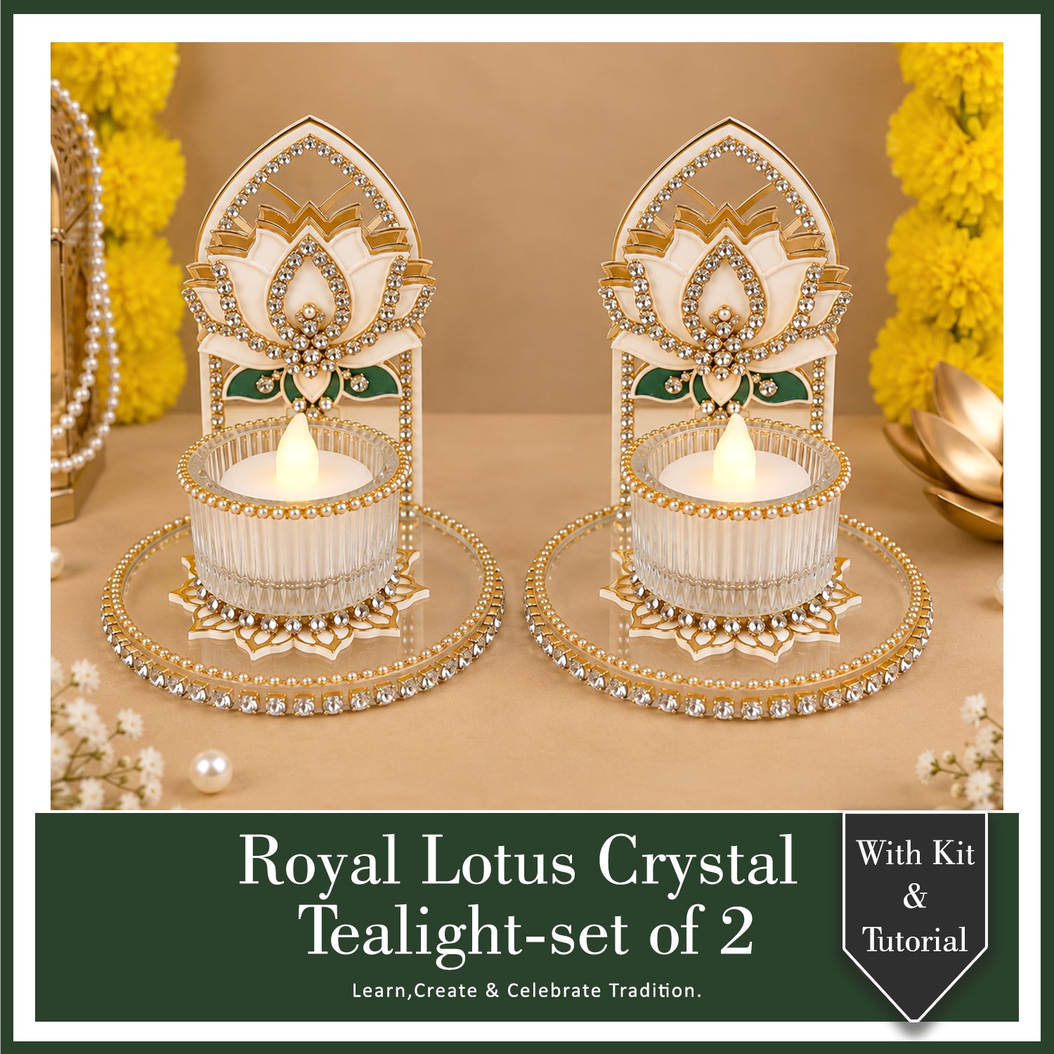 Royal Lotus Crystal Tealight - Set of 2 Pcs