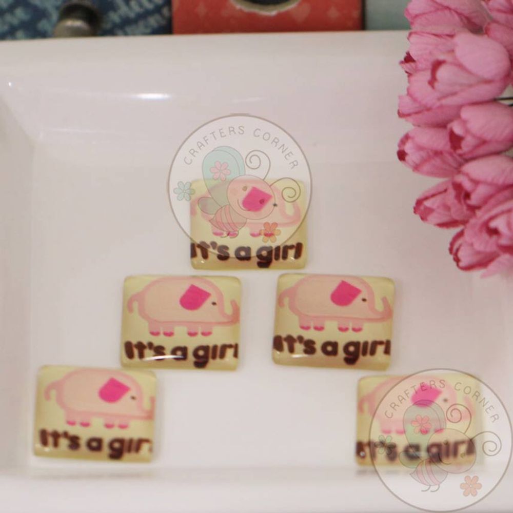 Small Square Glass Cabochon - It's a Girl