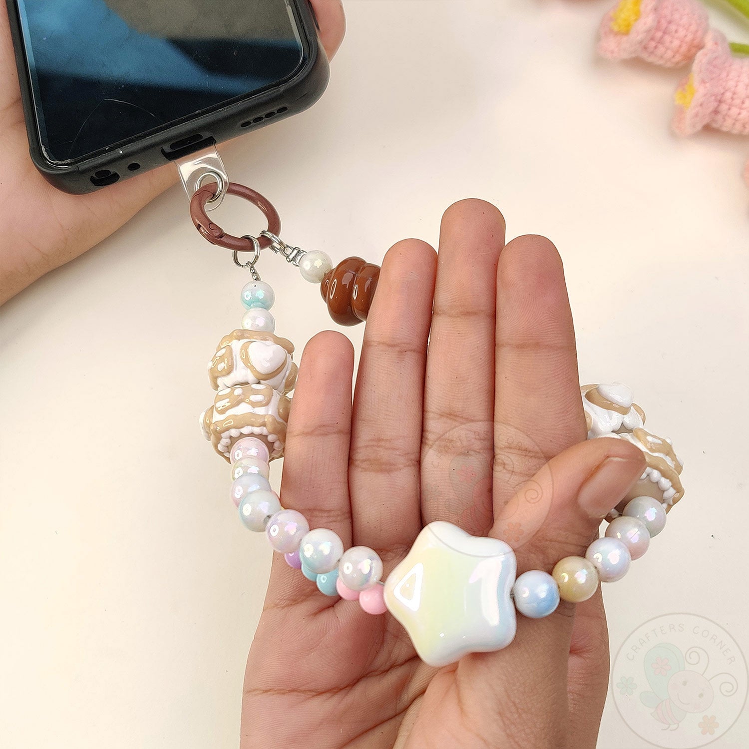 Handmade Kawaii Mobile Charm - Brown Starry Bear