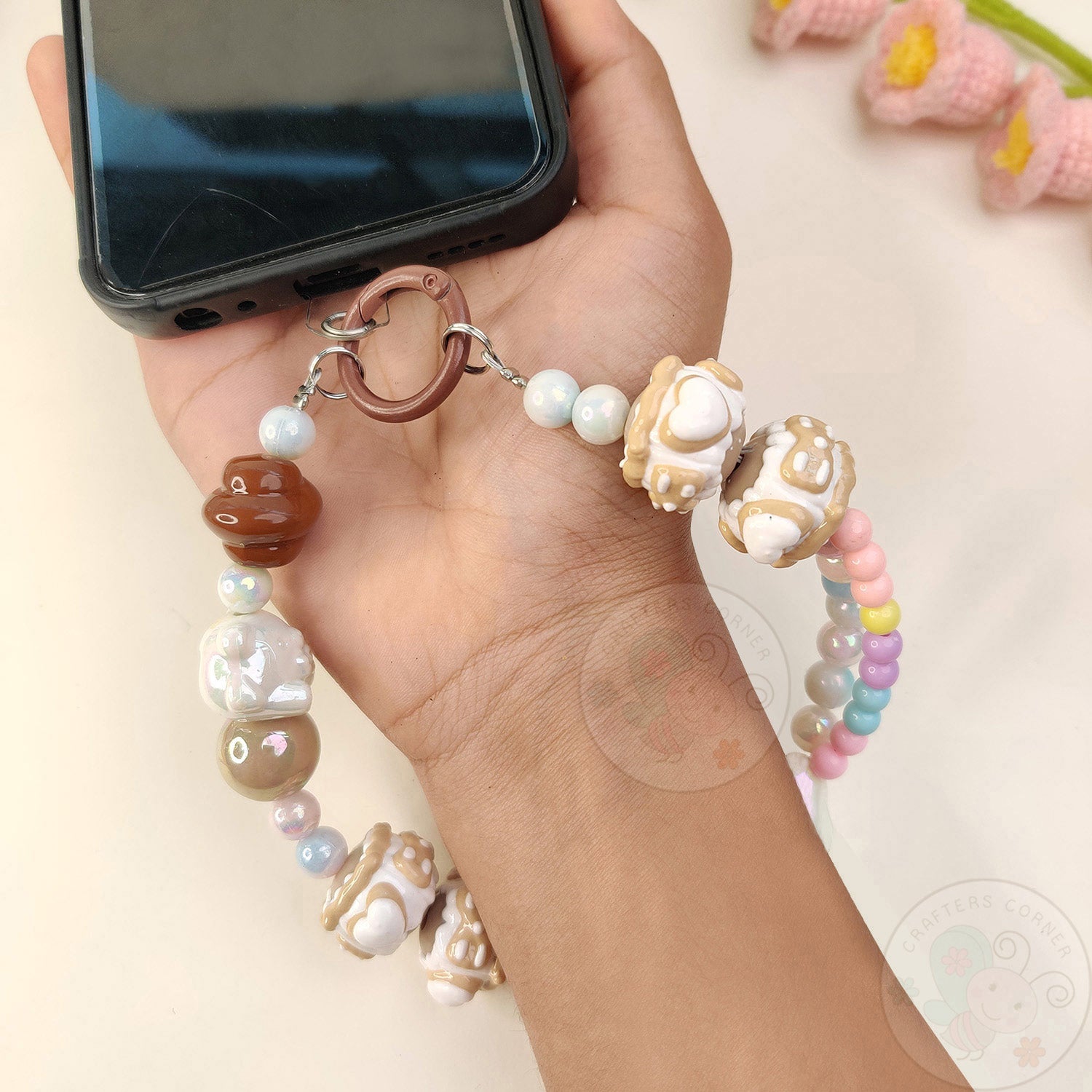 Handmade Kawaii Mobile Charm - Brown Starry Bear