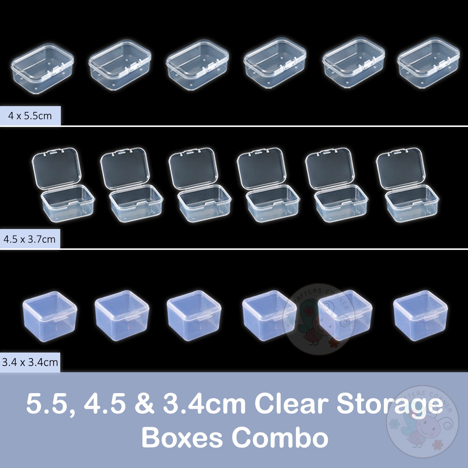 5.5, 4.5 & 3.4 cm Clear Storage Boxes Combo