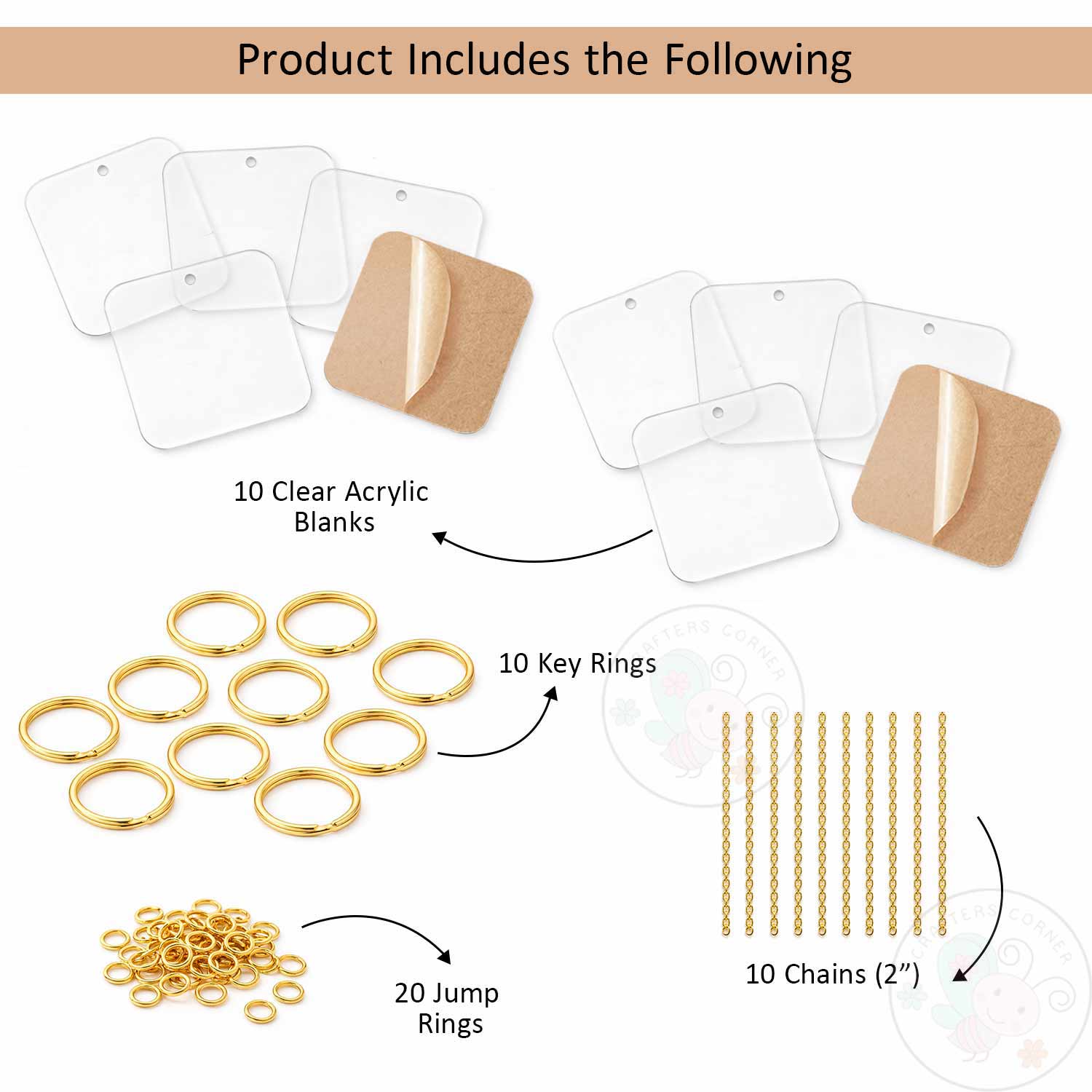 Rounded Square Keychain Blanks (With Chain & Rings)