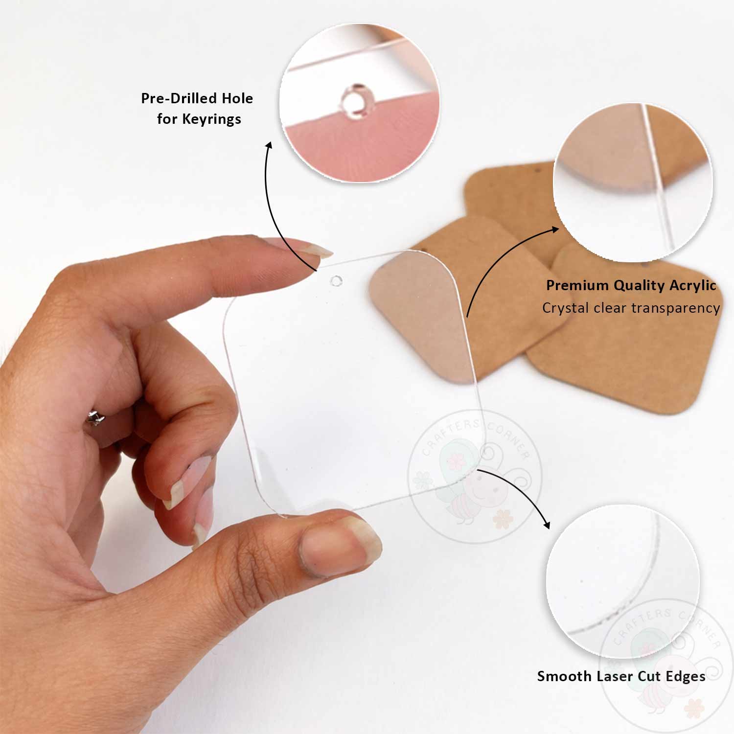 Rounded Square Keychain Blanks (With Chain & Rings)