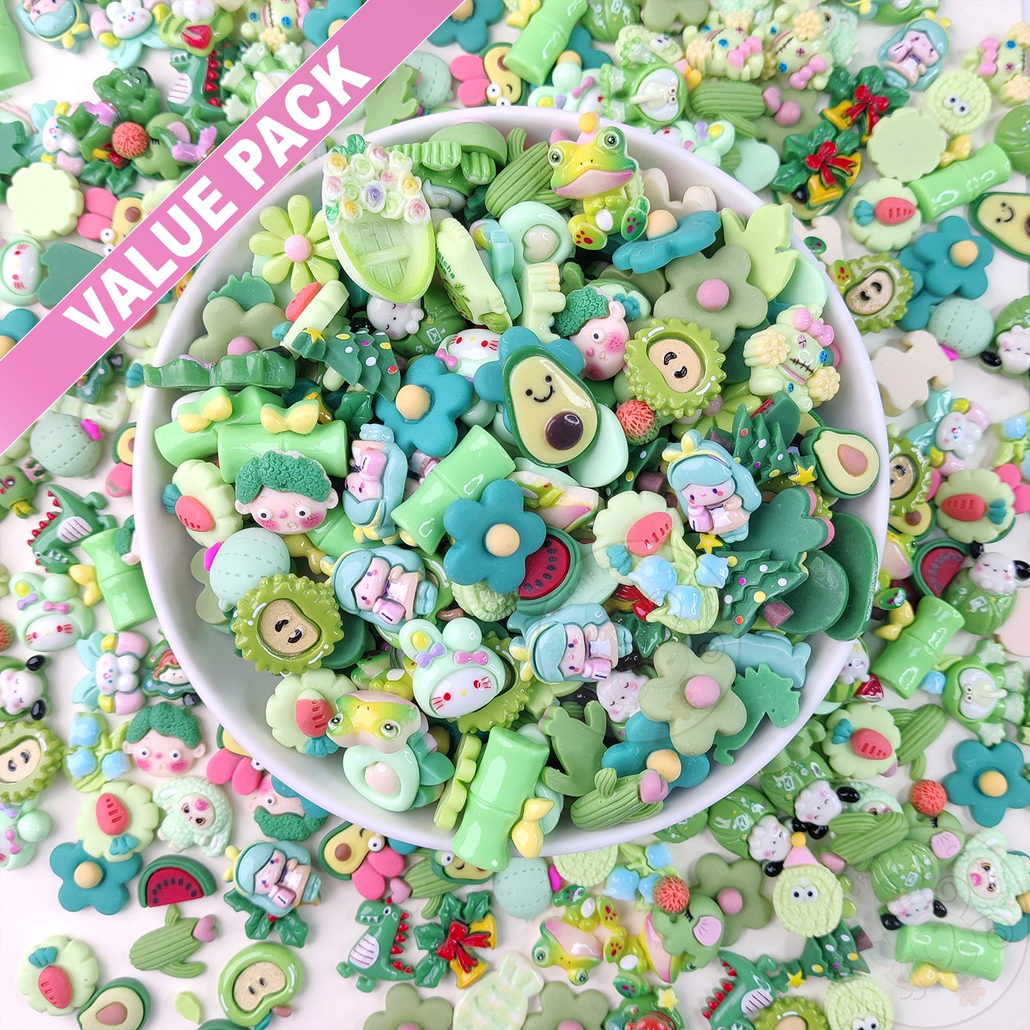 Green Family - Mix Flatback Cabochons Value Pack - Vol 2