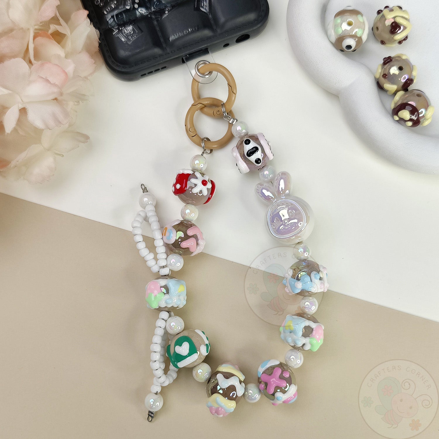 Handmade Kawaii Mobile Charm - White Bunny