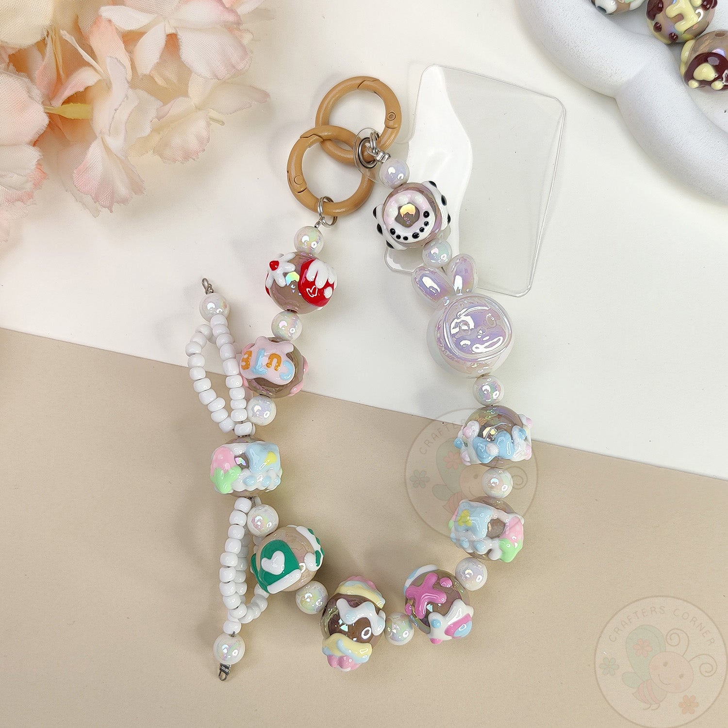 Handmade Kawaii Mobile Charm - White Bunny