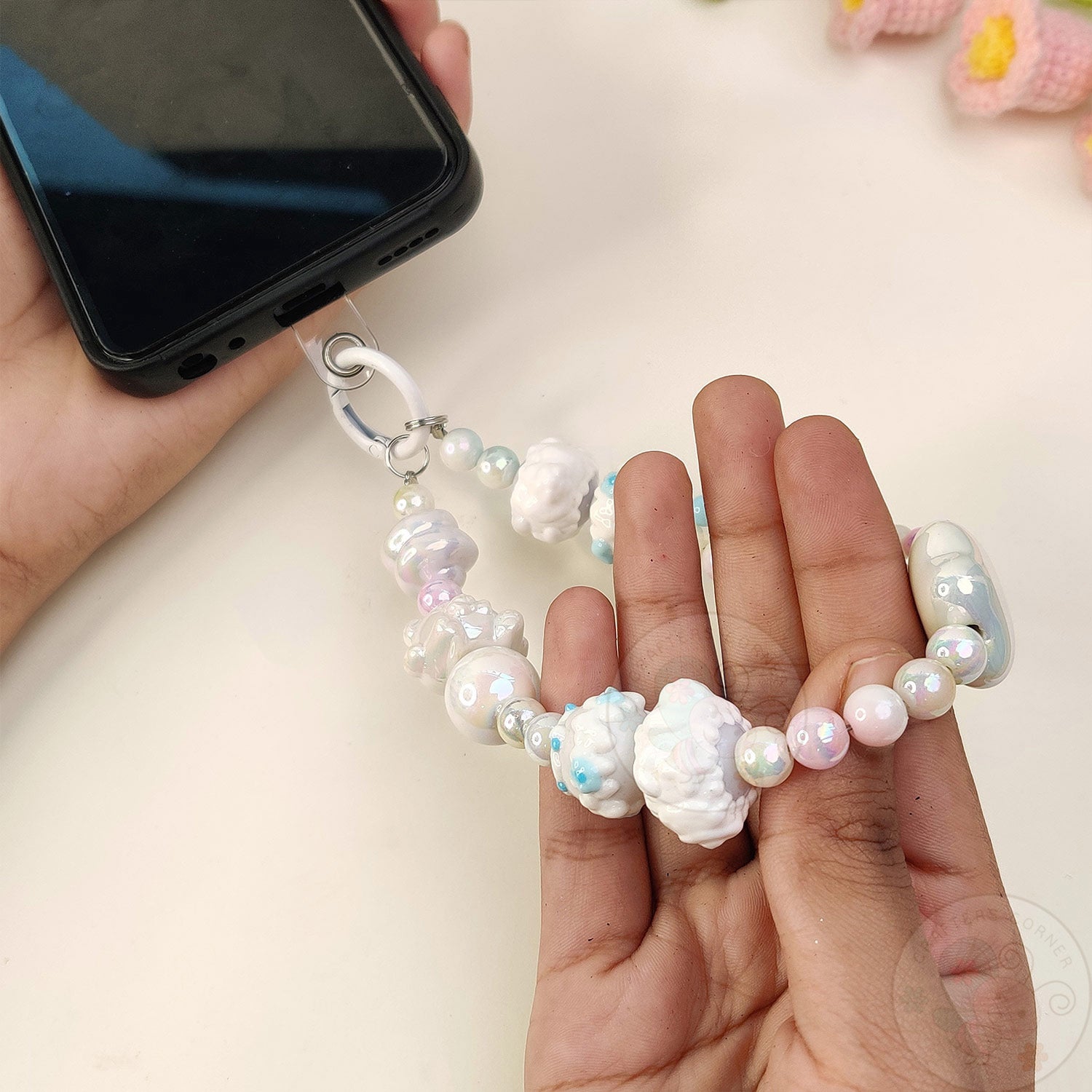 Handmade Kawaii Mobile Charm - White Starry Bear