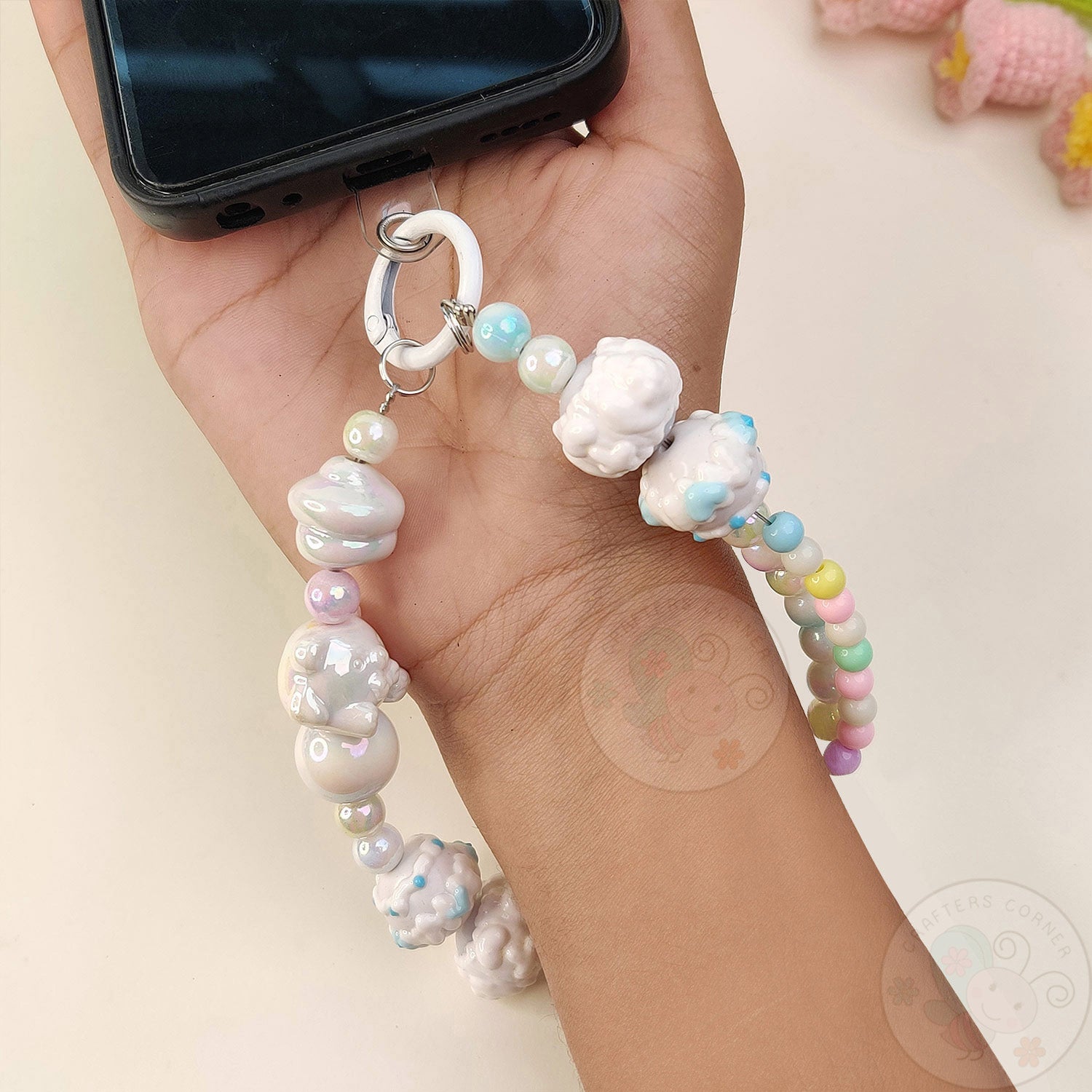 Handmade Kawaii Mobile Charm - White Starry Bear