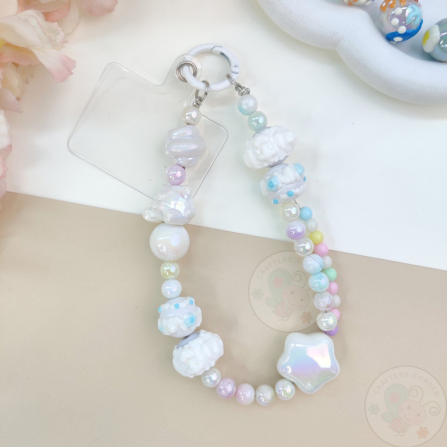 Handmade Kawaii Mobile Charm - White Starry Bear