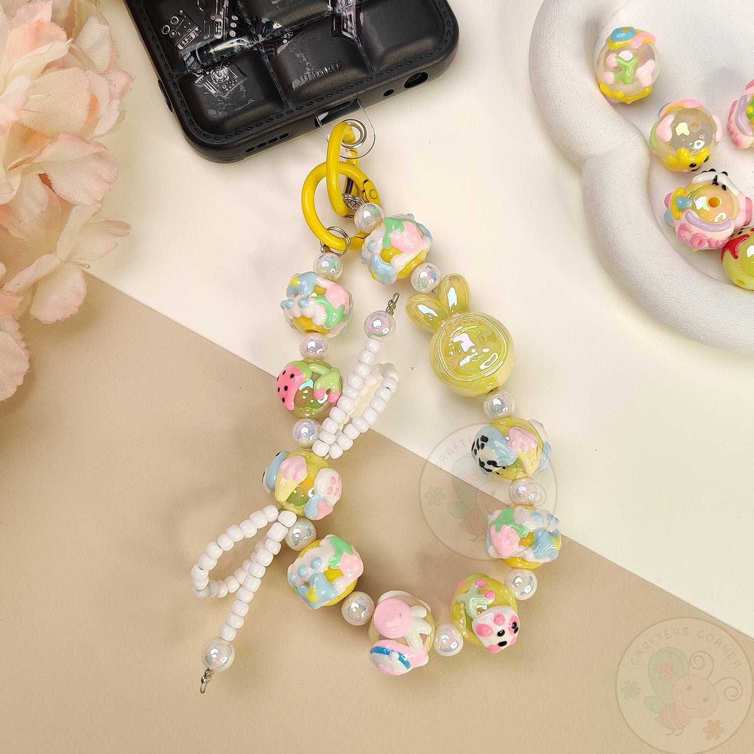 Handmade Kawaii Mobile Charm - Yellow Bunny