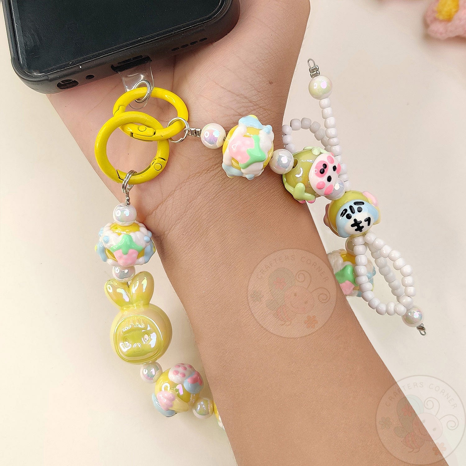 Handmade Kawaii Mobile Charm - Yellow Bunny