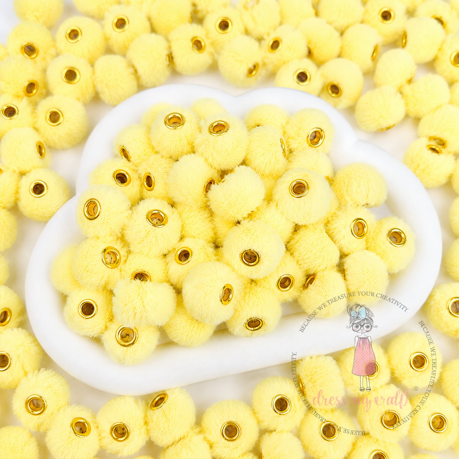 Bead Pom Poms With Hole - Butter Yellow