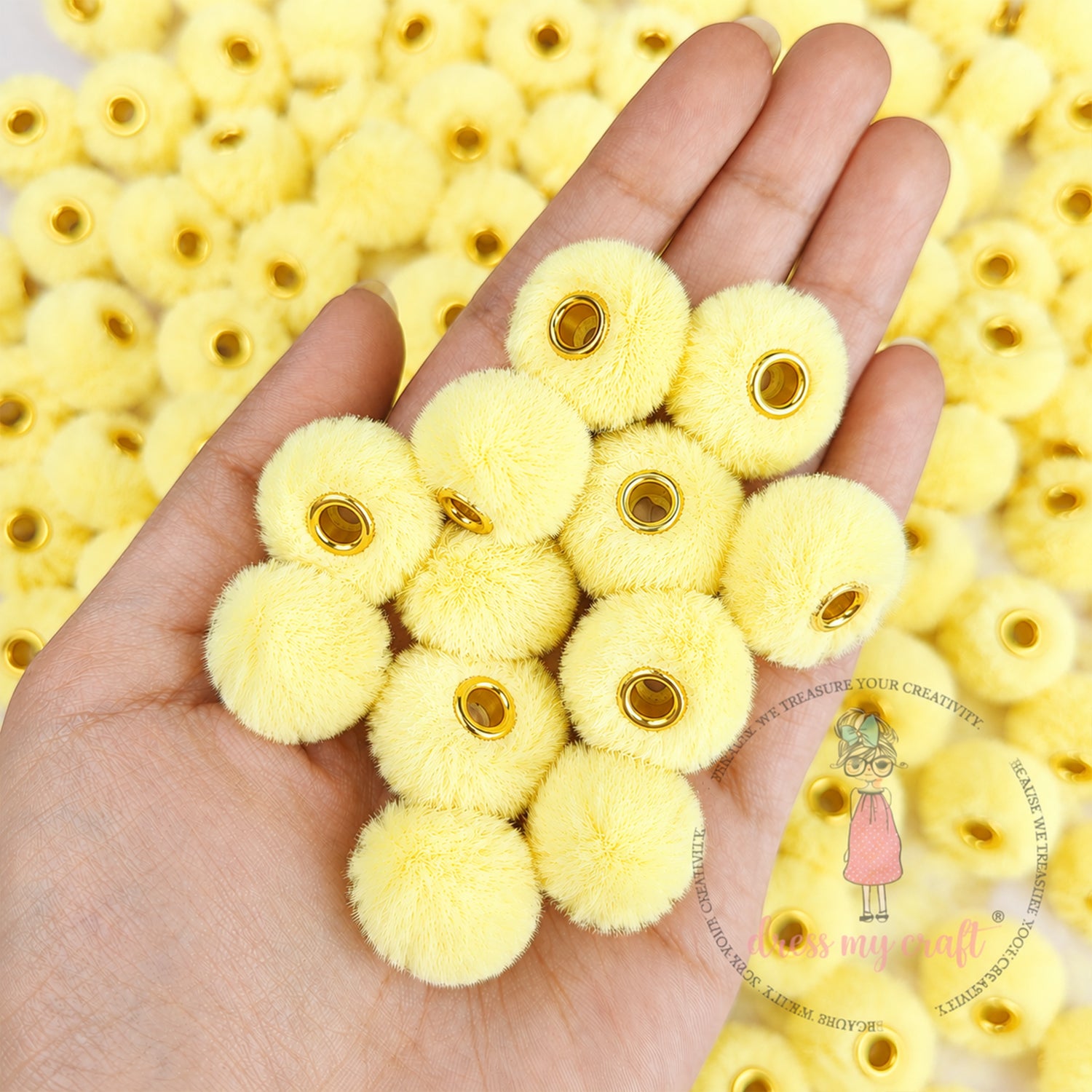 Bead Pom Poms With Hole - Butter Yellow