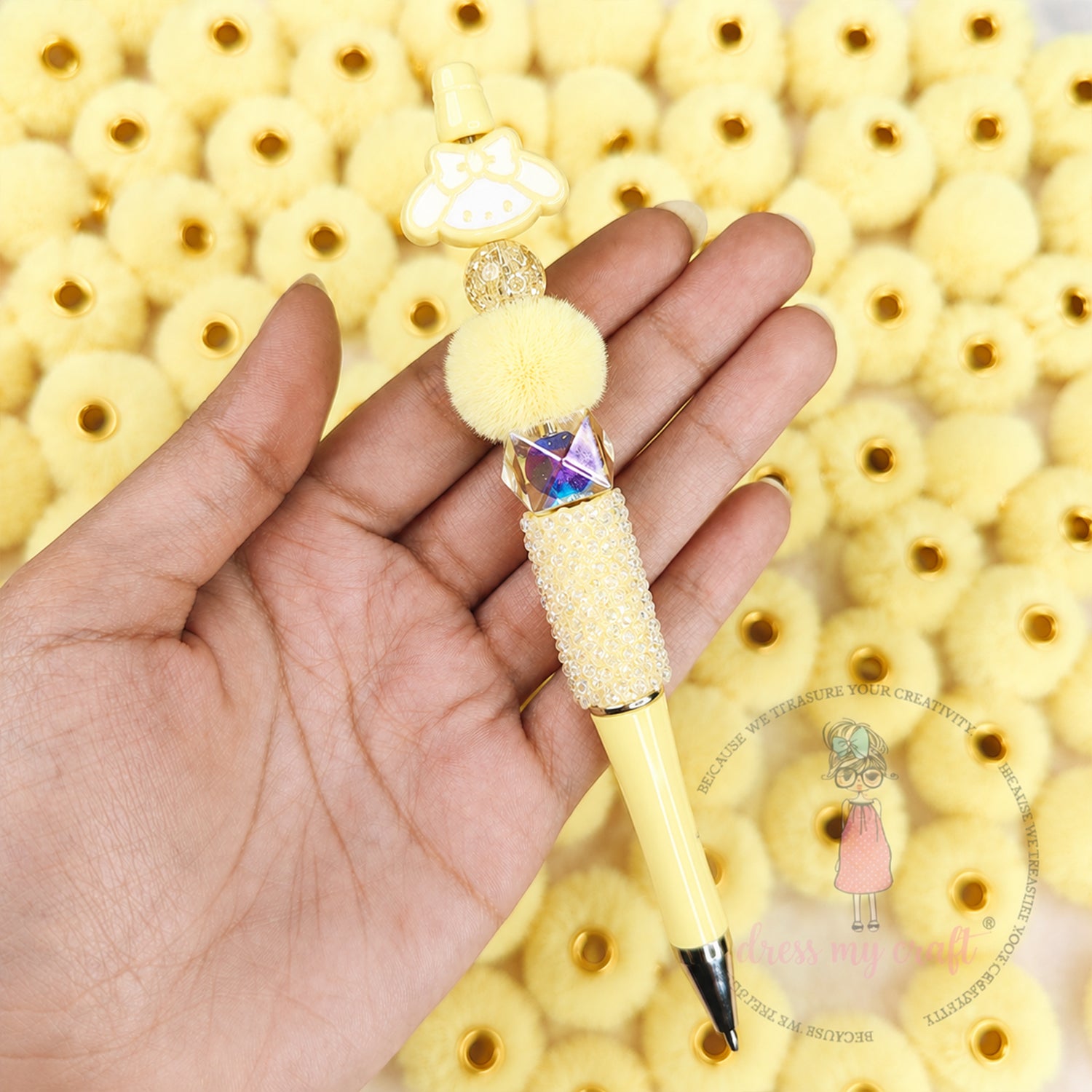 Bead Pom Poms With Hole - Butter Yellow