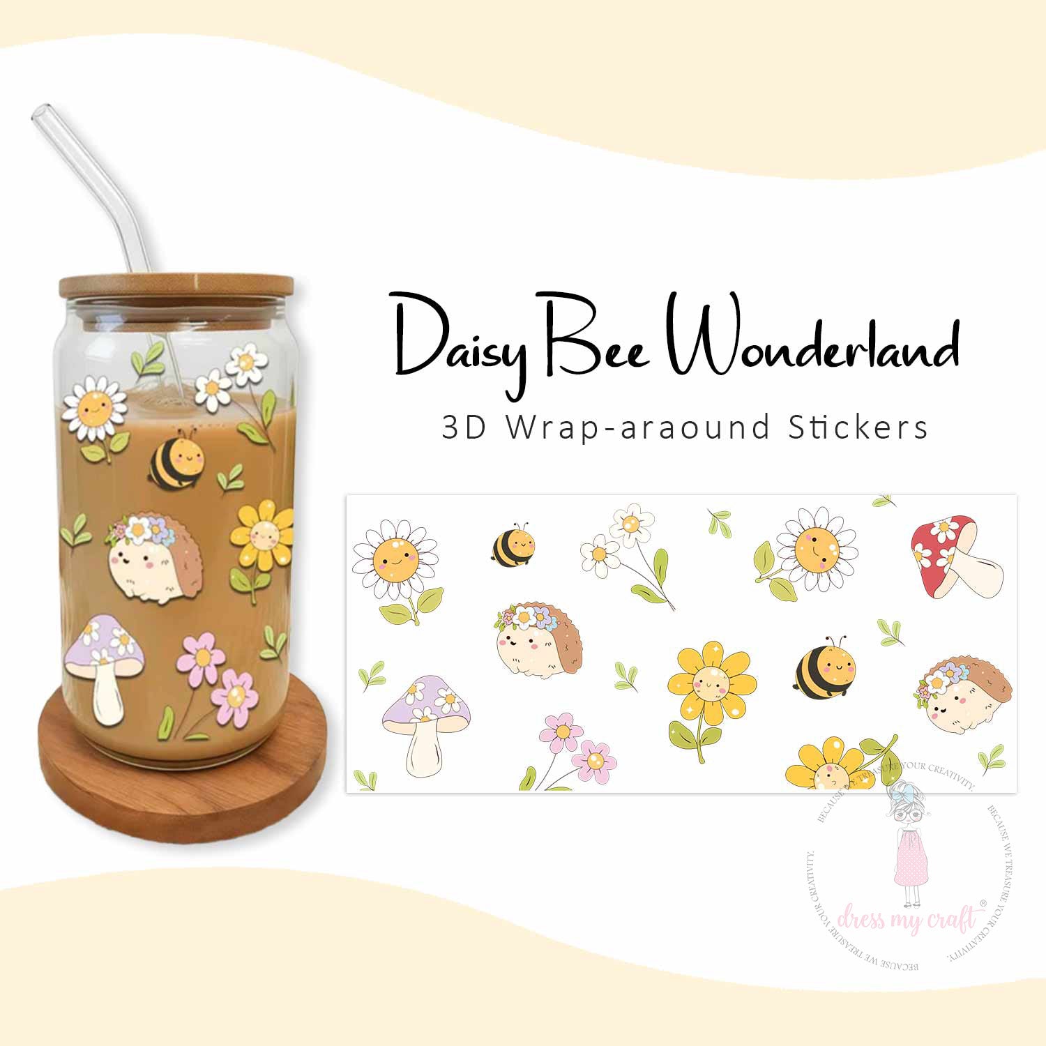 Daisy Bee Wonderland 3D Wrap-around Sticker