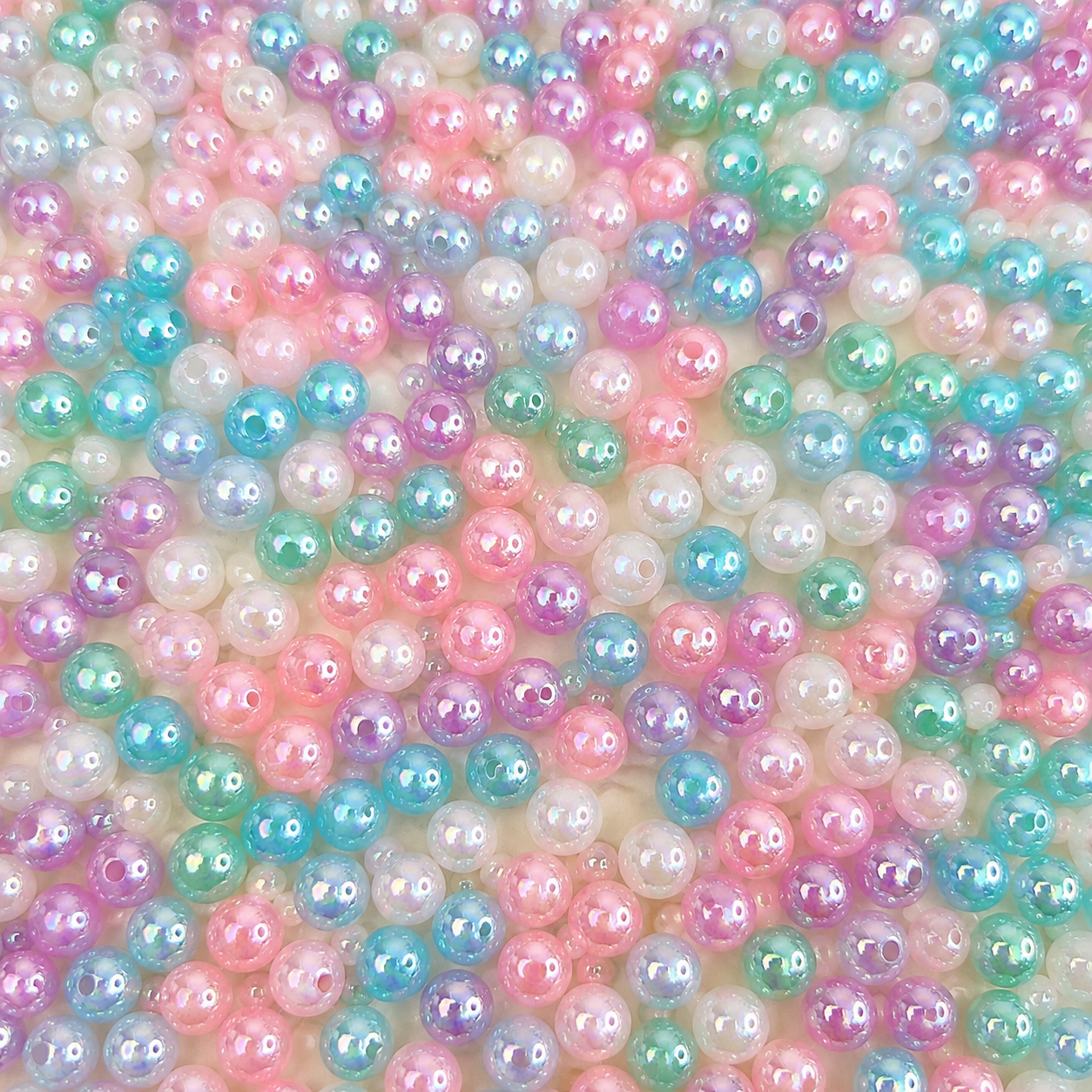 Holographic Pearly Beads - 50 Gms, 6 MM