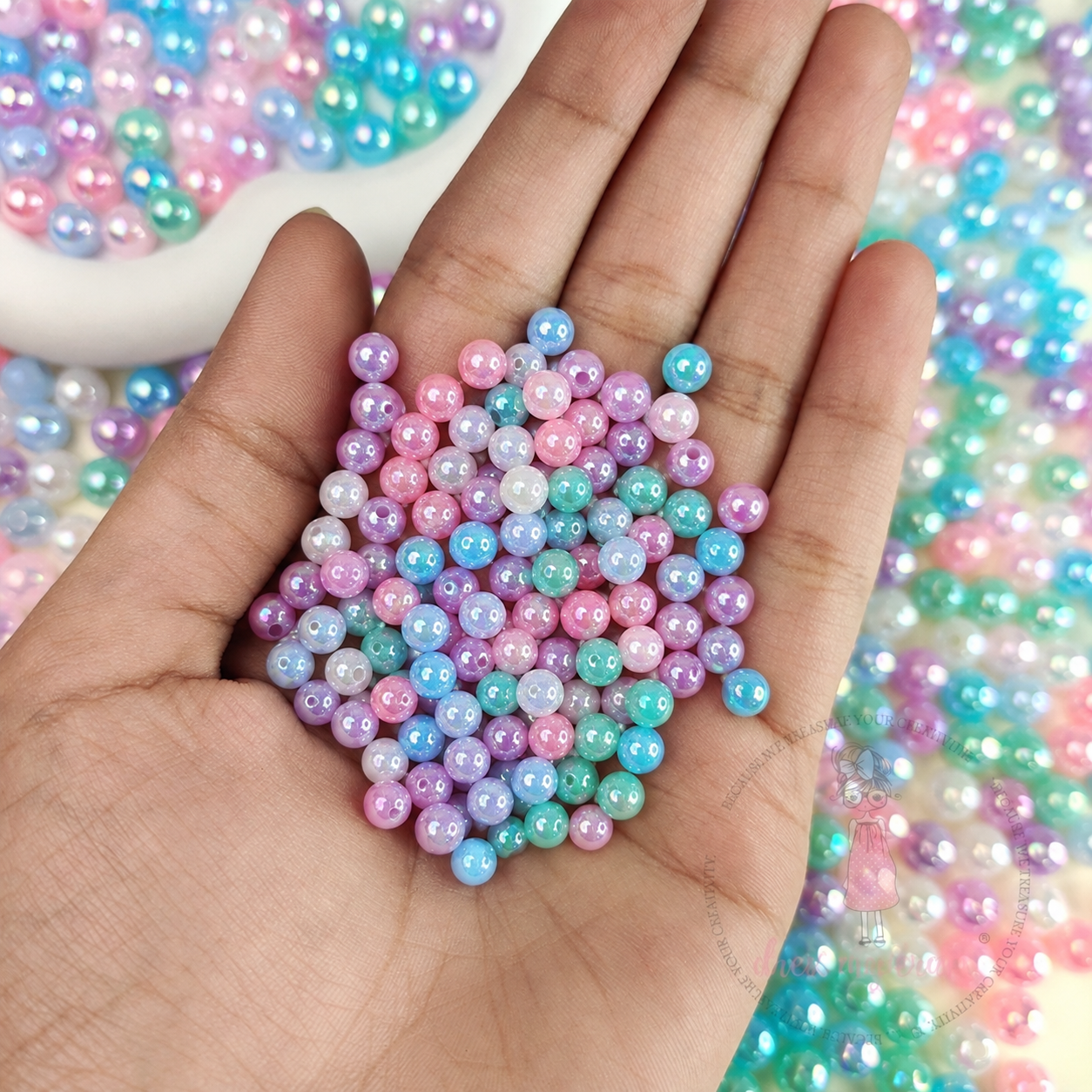 Holographic Pearly Beads - 50 Gms, 6 MM