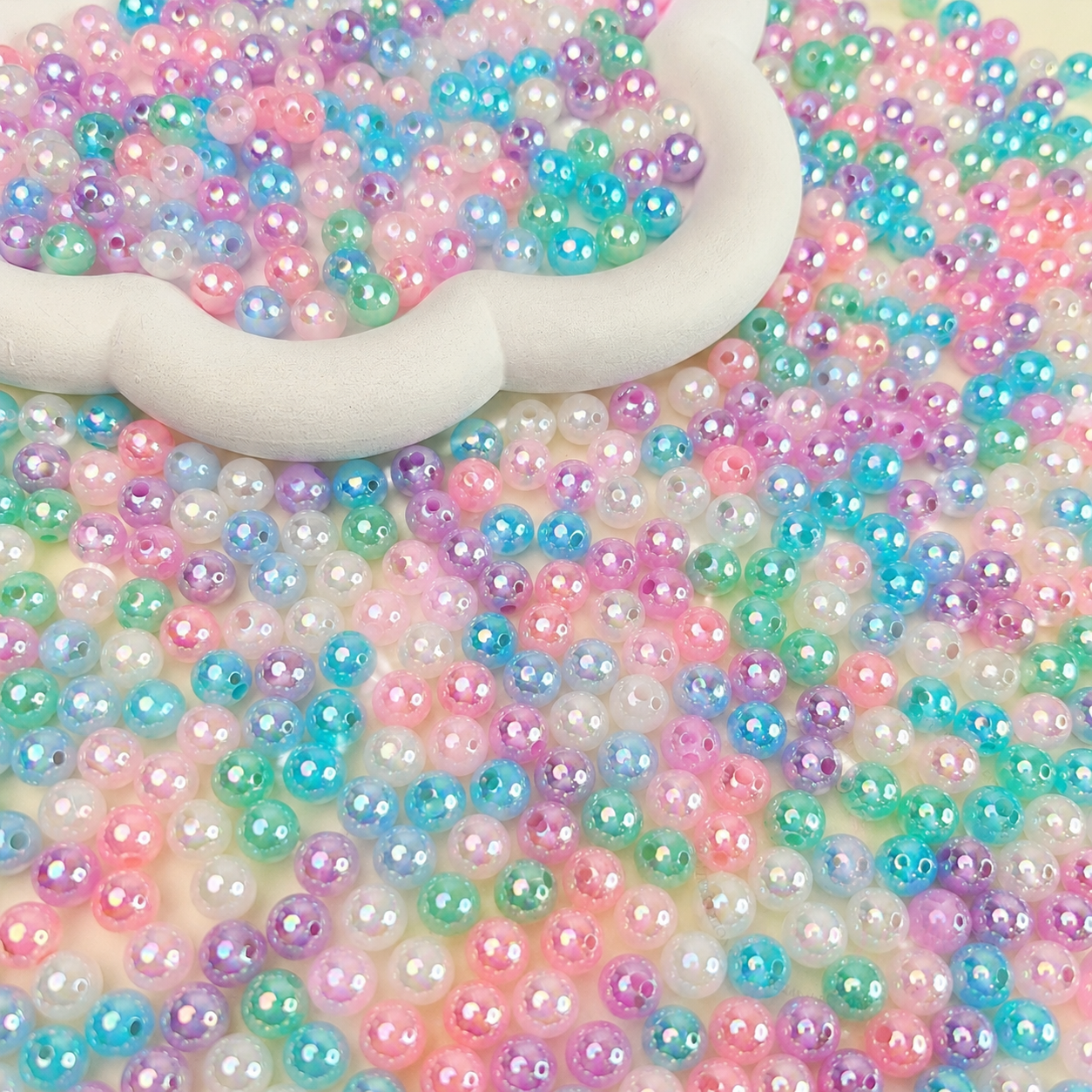 Holographic Pearly Beads - 50 Gms, 6 MM