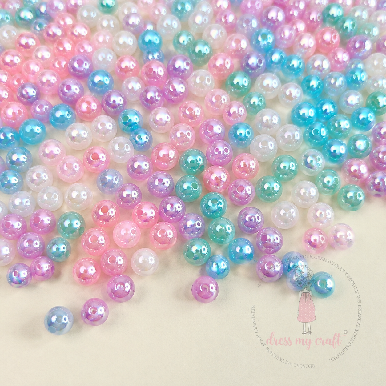 Holographic Pearly Beads - 50 Gms, 6 MM