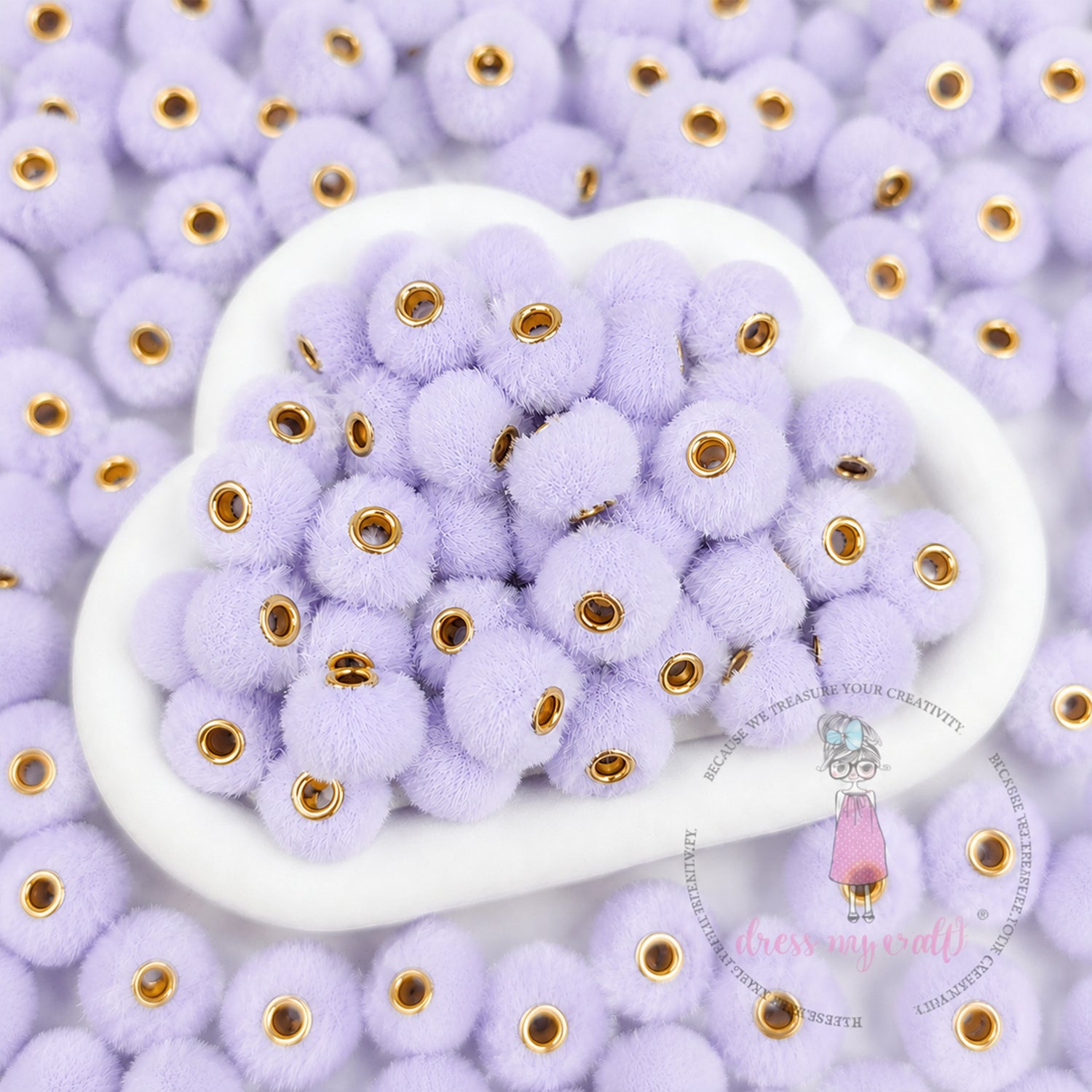 Bead Pom Poms With Hole - Light Lavender