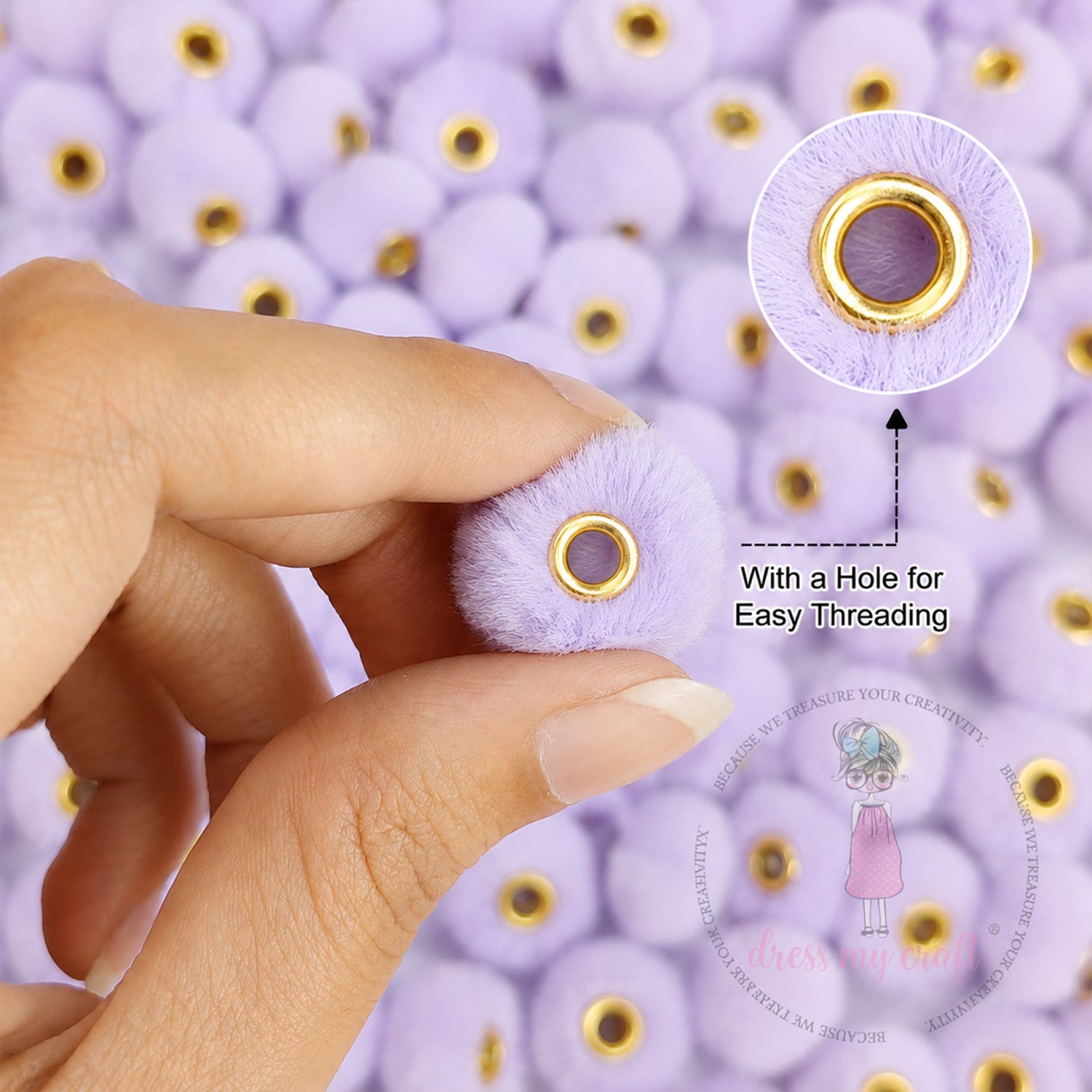 Bead Pom Poms With Hole - Light Lavender
