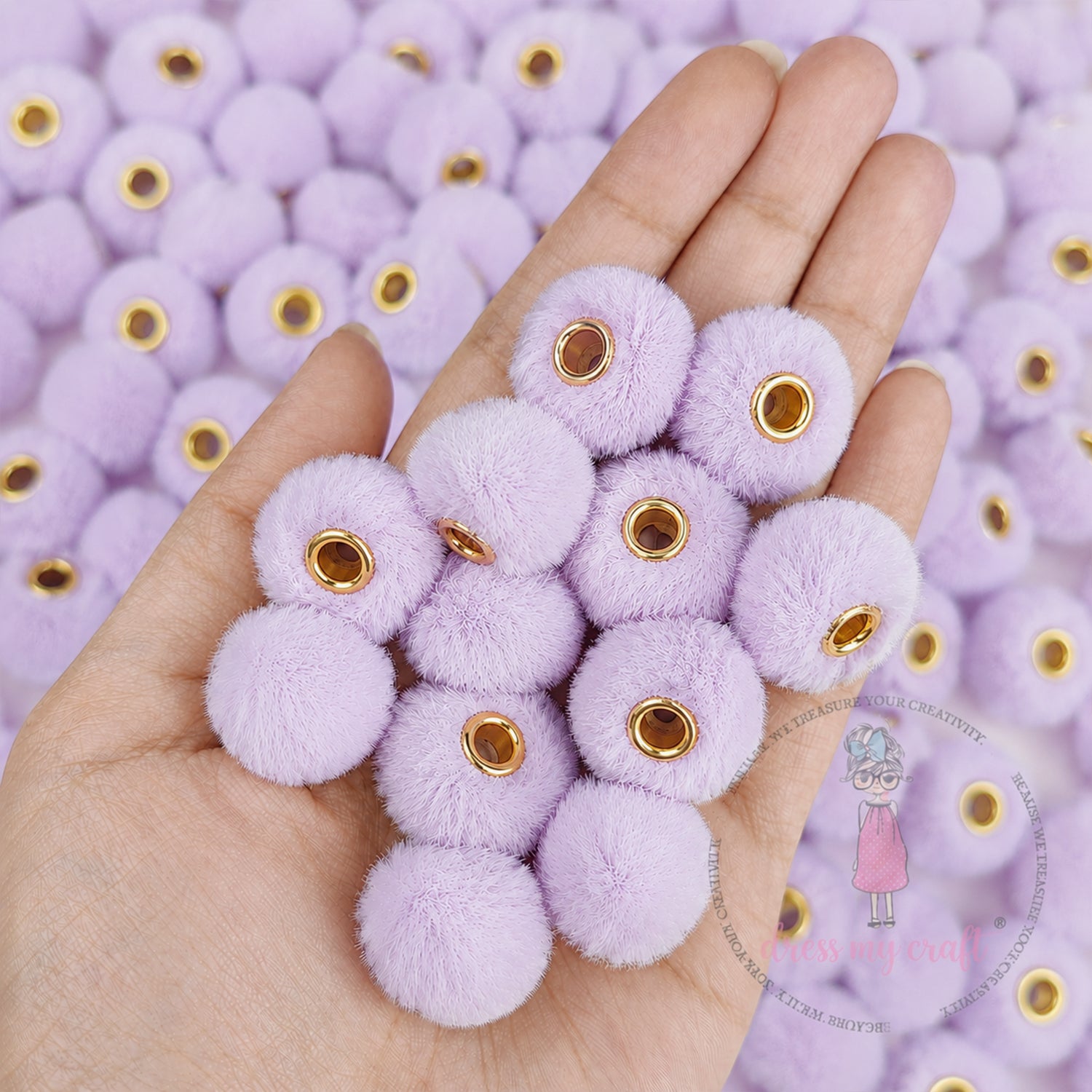 Bead Pom Poms With Hole - Light Lavender