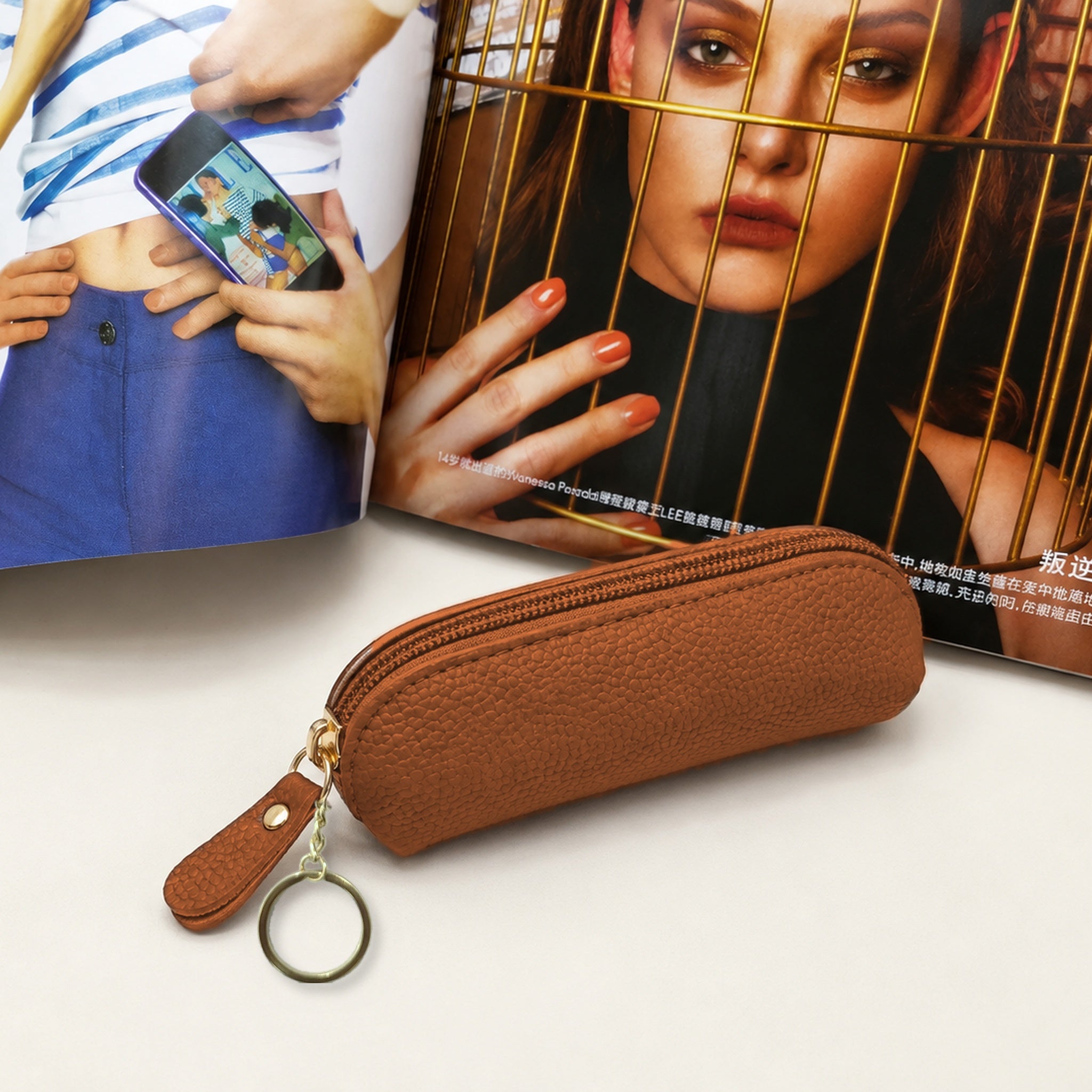 Leather Lipstick Bag Keychains
