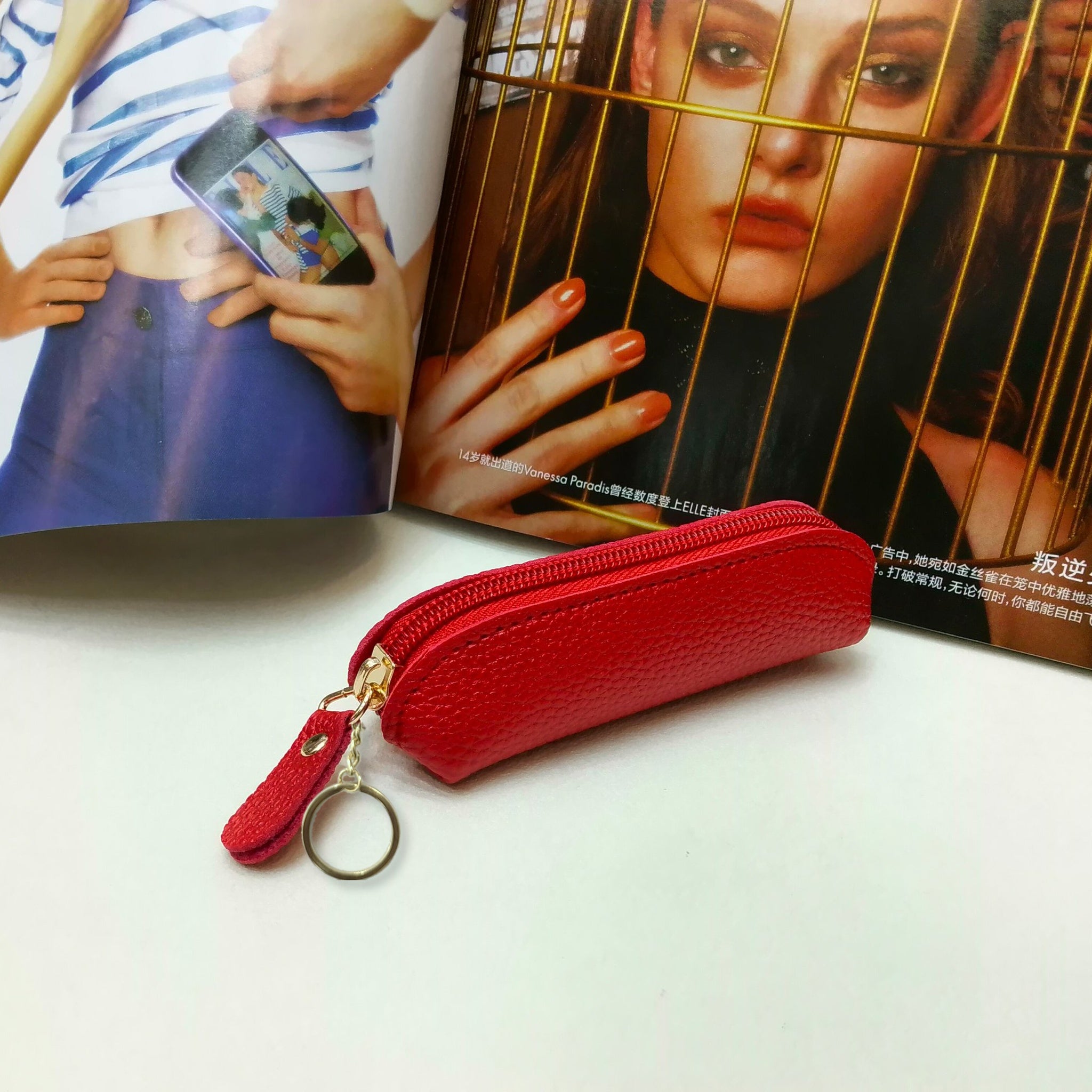 Leather Lipstick Bag Keychains