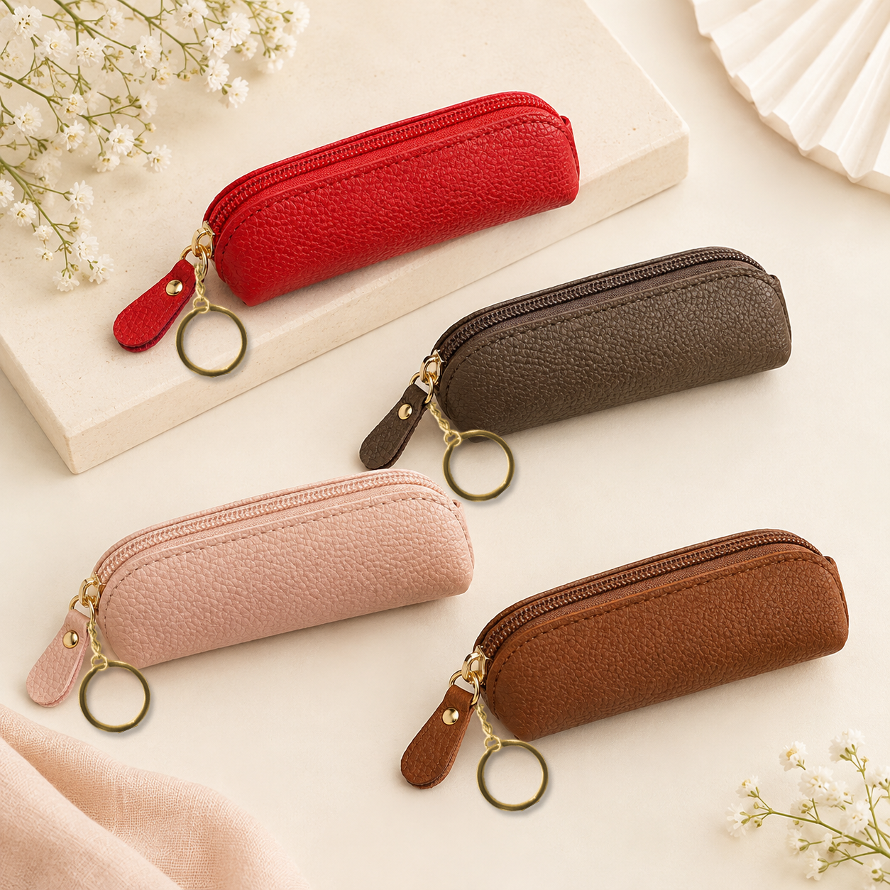 Leather Lipstick Bag Keychains
