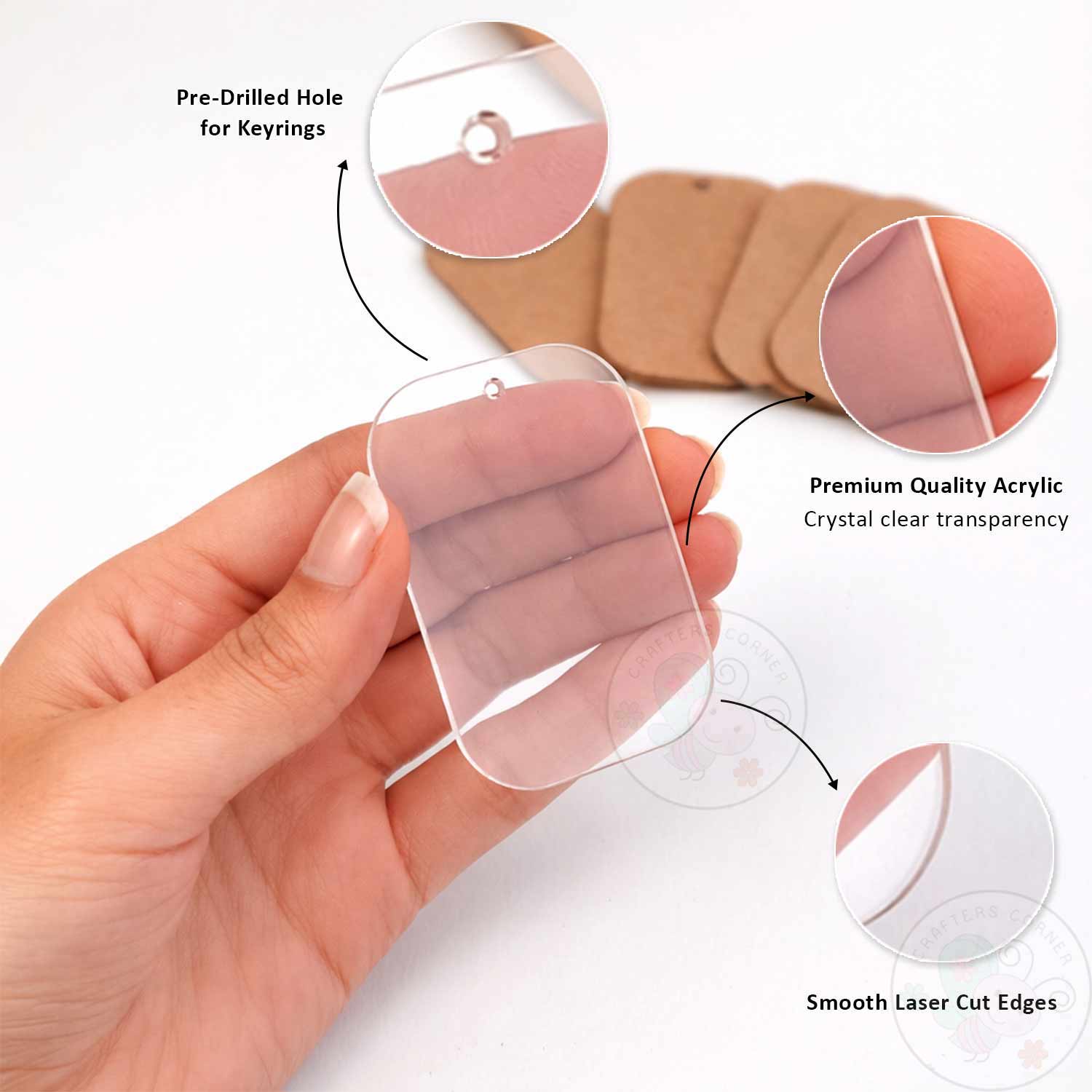 Rounded Rectangle Keychain Blanks (With Chain & Rings)