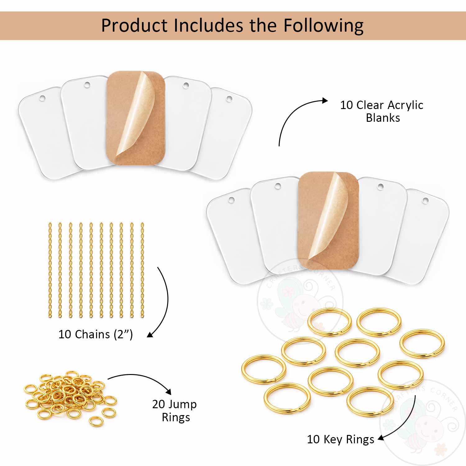 Rounded Rectangle Keychain Blanks (With Chain & Rings)