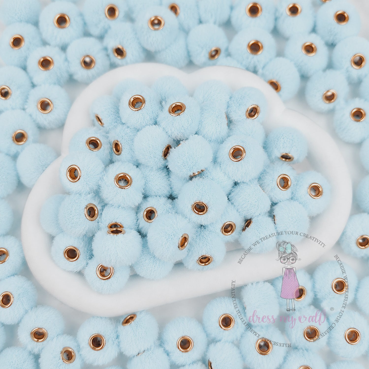 Bead Pom Poms With Hole - Sky Blue