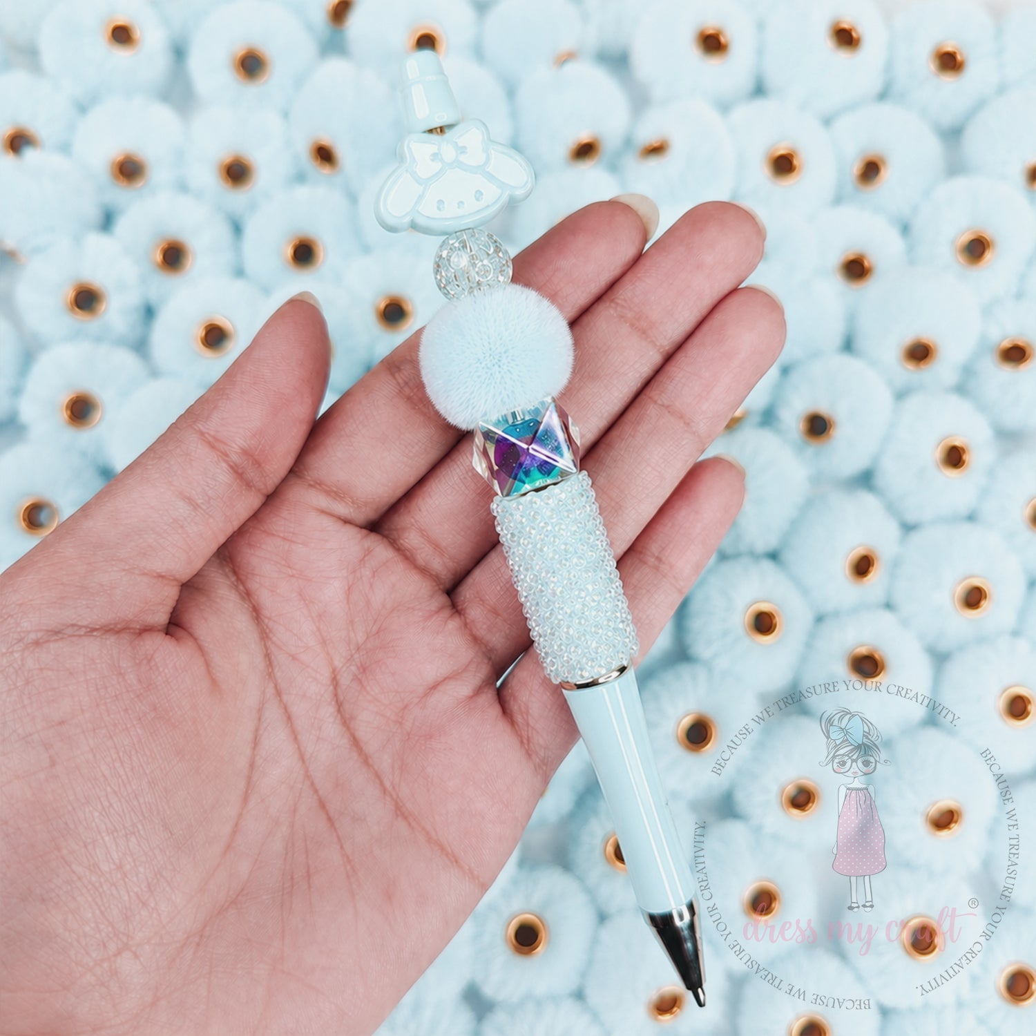 Bead Pom Poms With Hole - Sky Blue