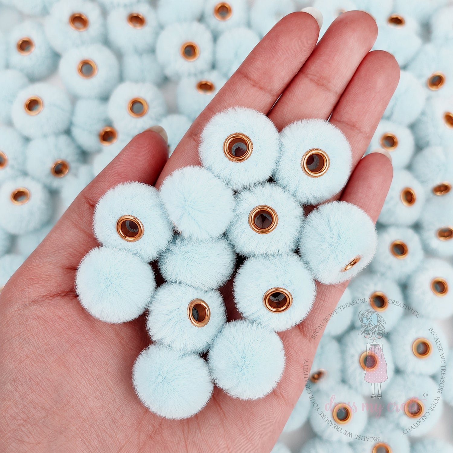 Bead Pom Poms With Hole - Sky Blue