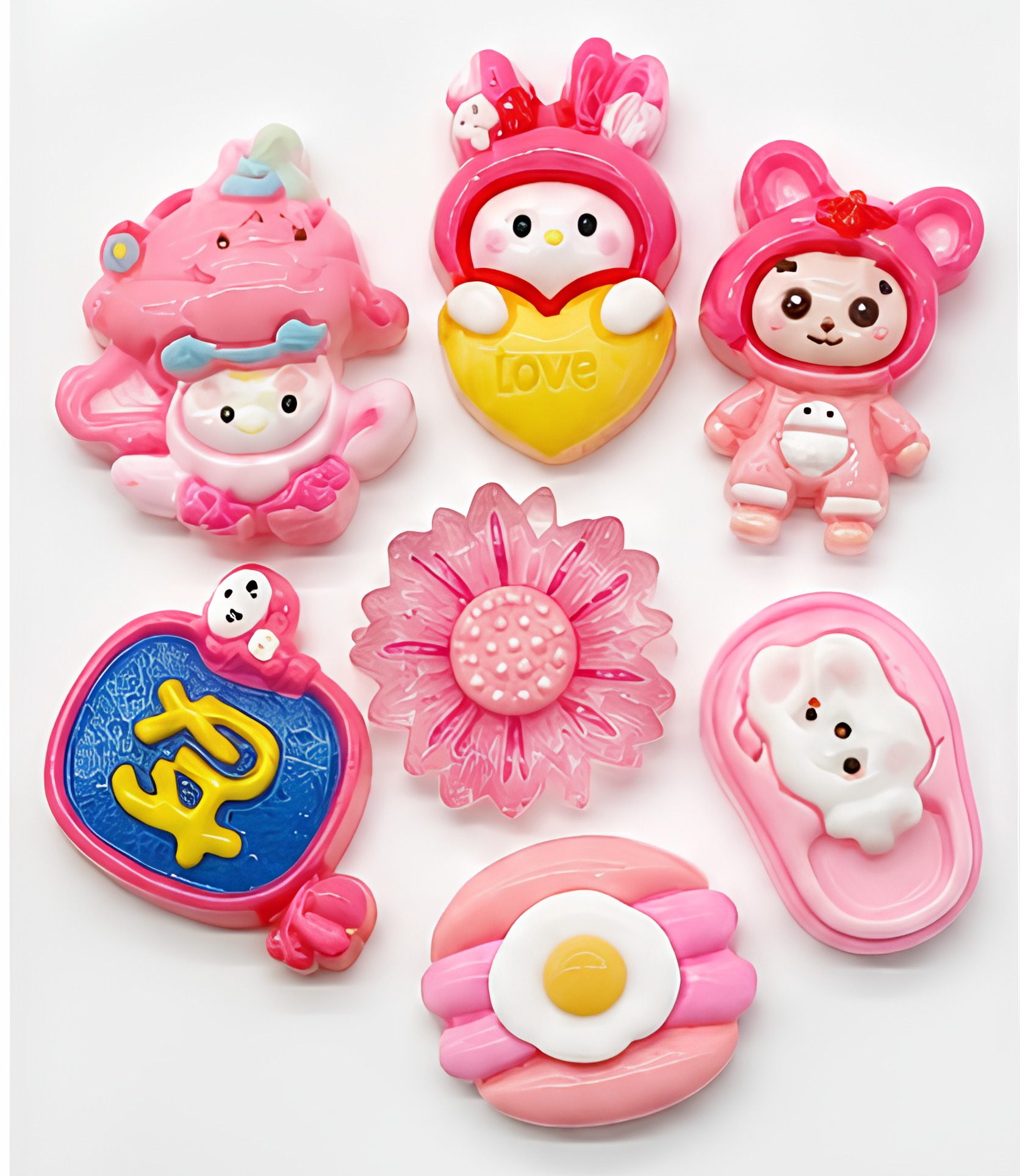 Hot Pink Cute Family - Mix Flatback Cabochons Pack