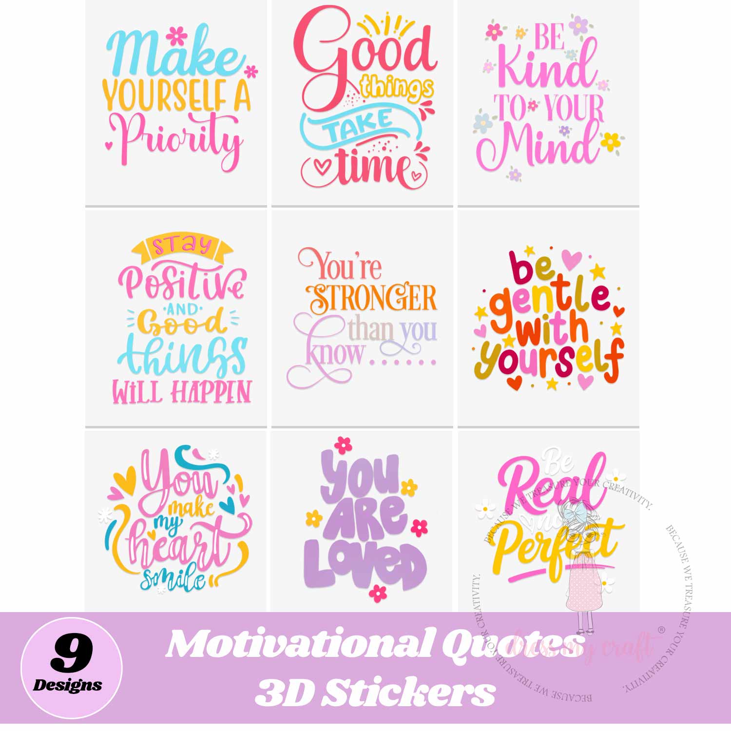 Motivational Quotes 3D Sticker Sheet