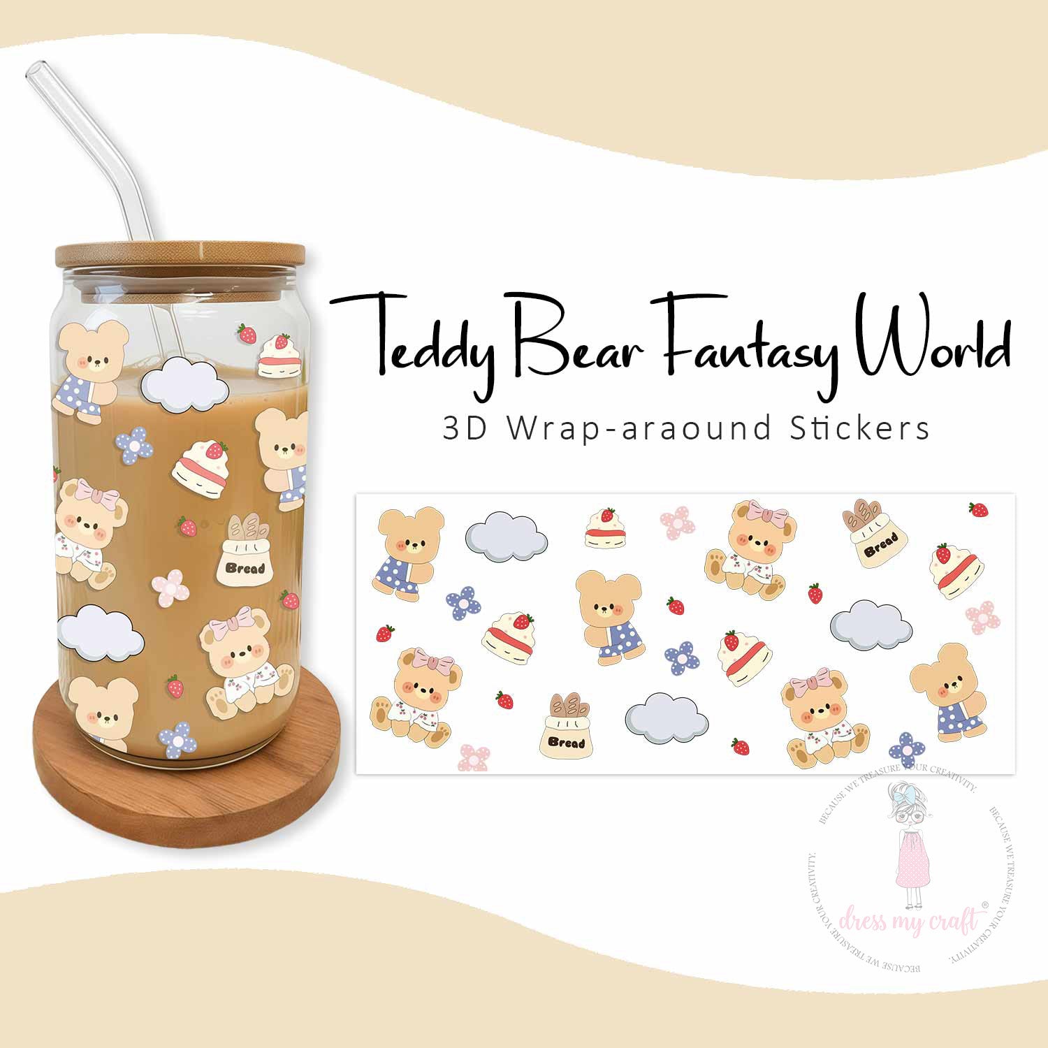 Teddy Bear Fantasy World 3D Wrap-Around Sticker