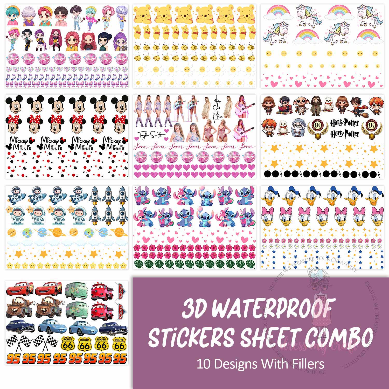 3D Waterproof Stickers Sheet Combo
