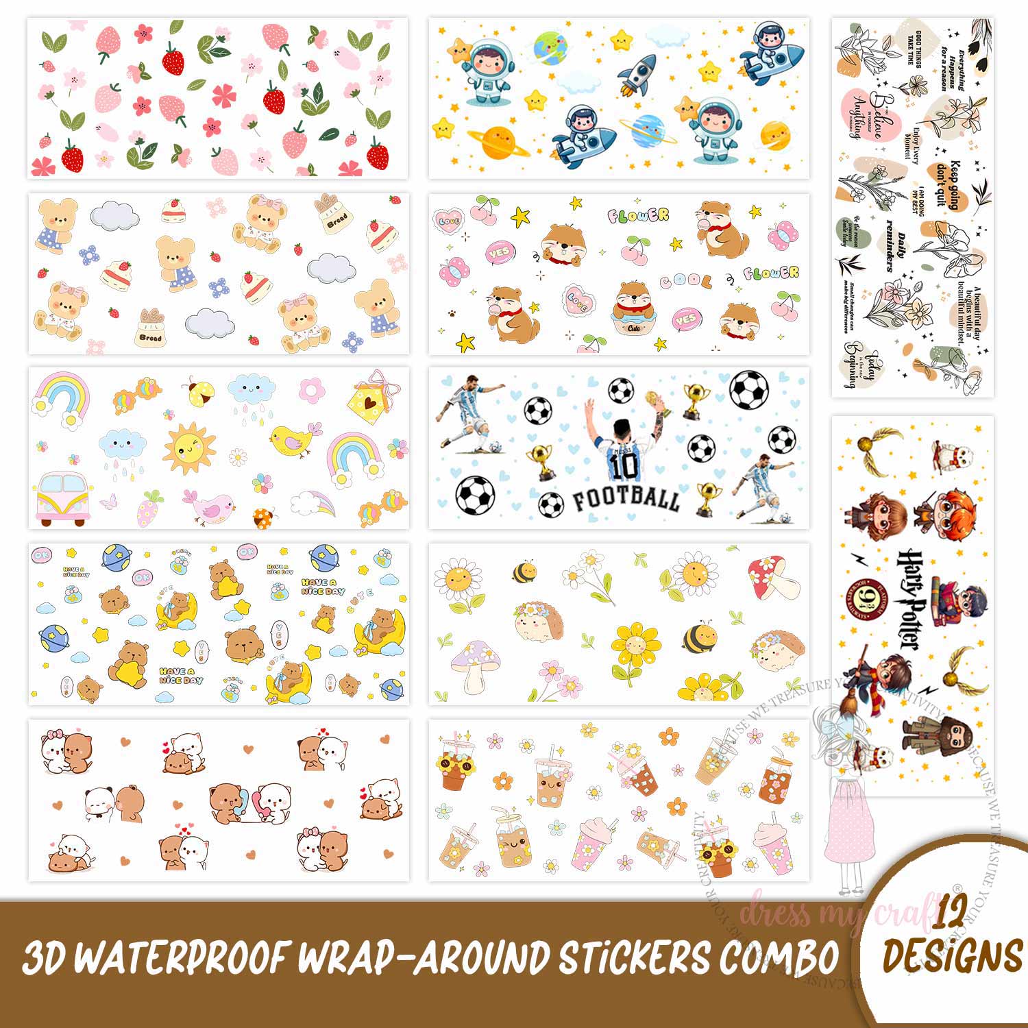 3D Waterproof Wrap-around Stickers Combo