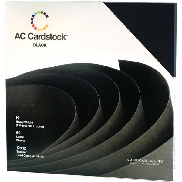 Solid Black - American Crafts Textured Cardstock Pack 12" x 12" 60/Pkg