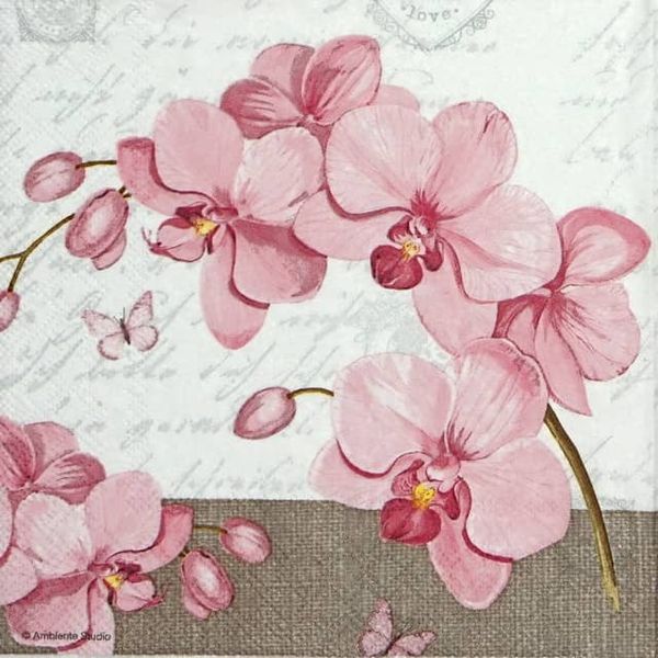 Napkin - Orchids With Love (Decoupage Napkin)